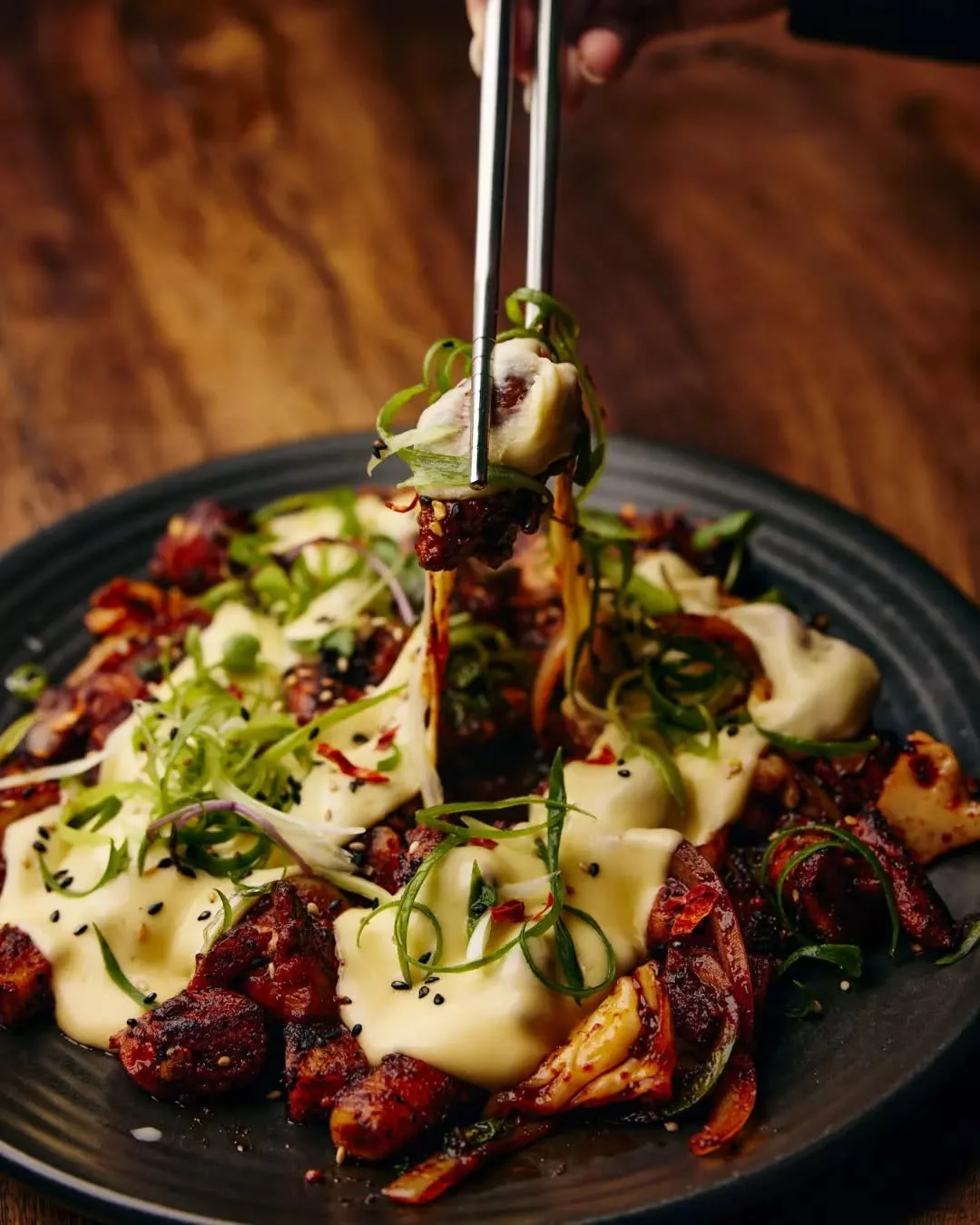 Spicy. Cheesy. So good it&rsquo;s hard to share. 🧀🔥&nbsp;Our Chicken and Cheese has spicy chicken, rice cake, kumara, and bubbling cheese fondue perfection.