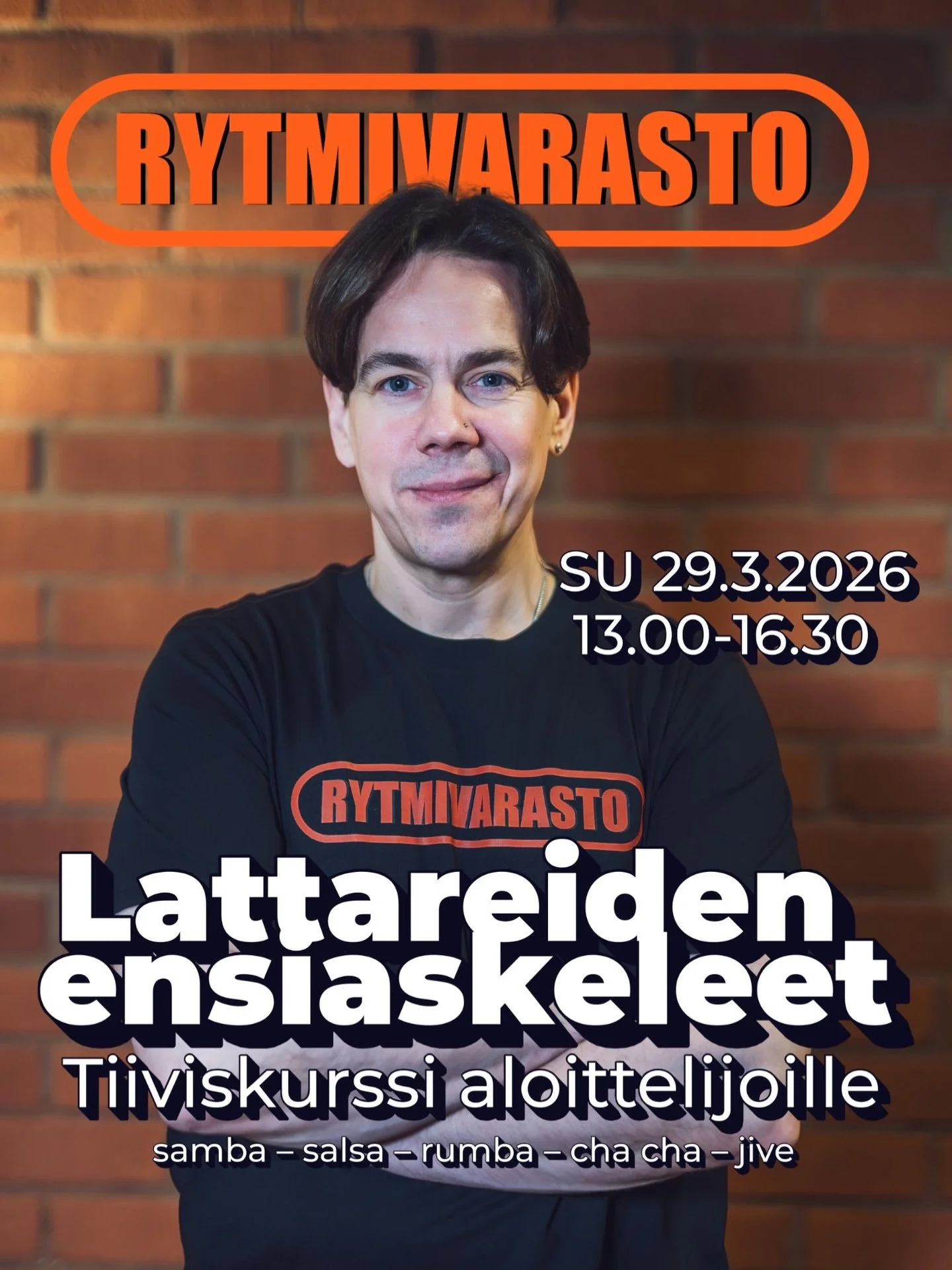 Oletko joskus miettinyt lattaritanssien aloittamista?

Lattareiden ensiaskeleet on kolmen tunnin tiiviskurssi aloittelijoille. Kurssilla opetellaan lattaritanssien perusaskeleita rennossa ja kannustavassa ilmapiiriss&auml;. Opettajana toimii tanssija