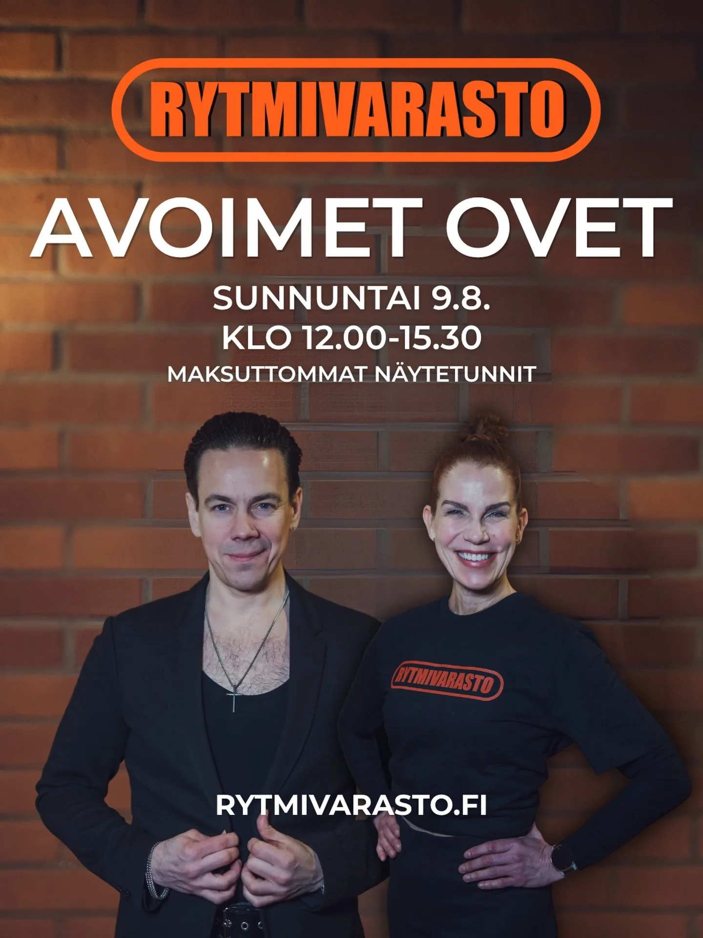 Avoimet ovet sunnuntaina 9.8.2026 klo 12.00-15.30

Aikataulu:

12.00-12.20 Aloita lattarit
12.30-12.50 Latino show alkeet
13.00-13.20 Ladies&rsquo; latin alkeet
13.30-13.50 Kuntolattarit
14.00-14.20 Street latin
14.30-14.50 Soolo latin alkeet / Tekni