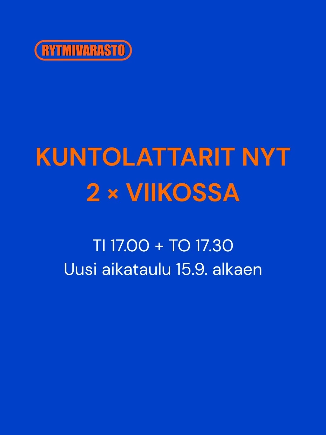 🔥 Uusi aikataulu 15.9. alkaen!

Kuntolattareita on tarjolla kaksi kertaa viikossa ja torstain aikataulu on uudistunut.

Kuntolattarit:
Ti 17.30 To 17.30 🆕

Torstaisin:
17.30 Kuntolattarit 18.30 Soolo Latin Alkeet 19.30 Soolo Latin Alkeis-jatko 🆕

