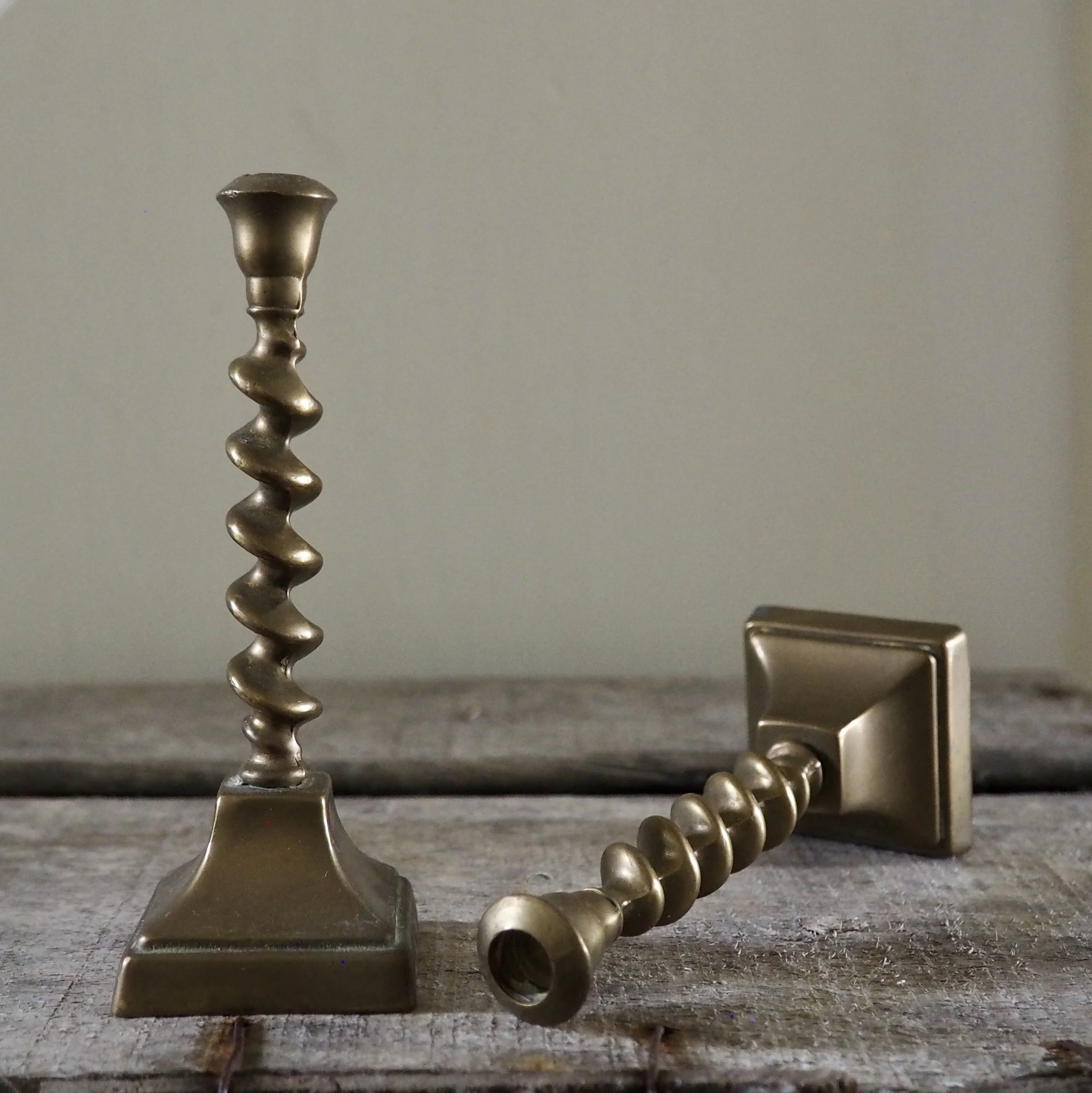 small barley twist brass candlesticks
