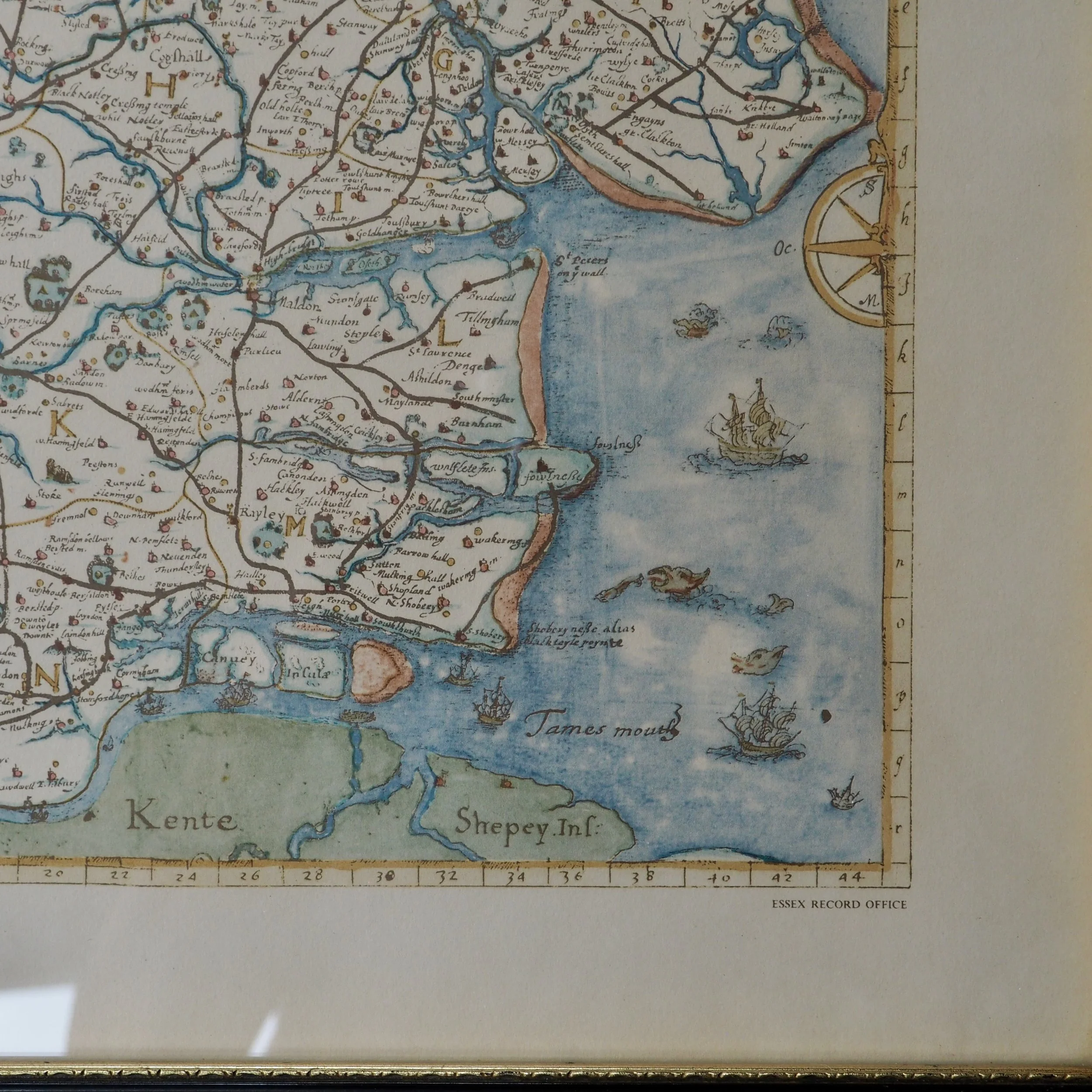 Close up of vintage map of Essex