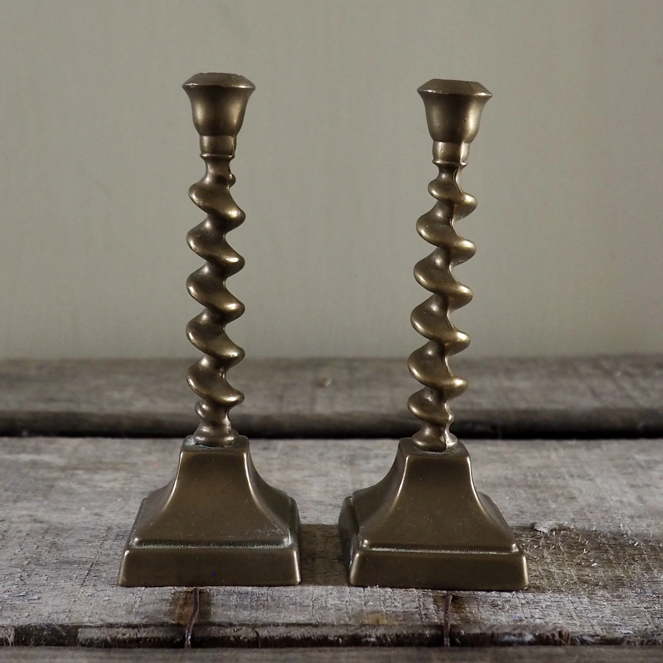 small barley twist brass candlesticks