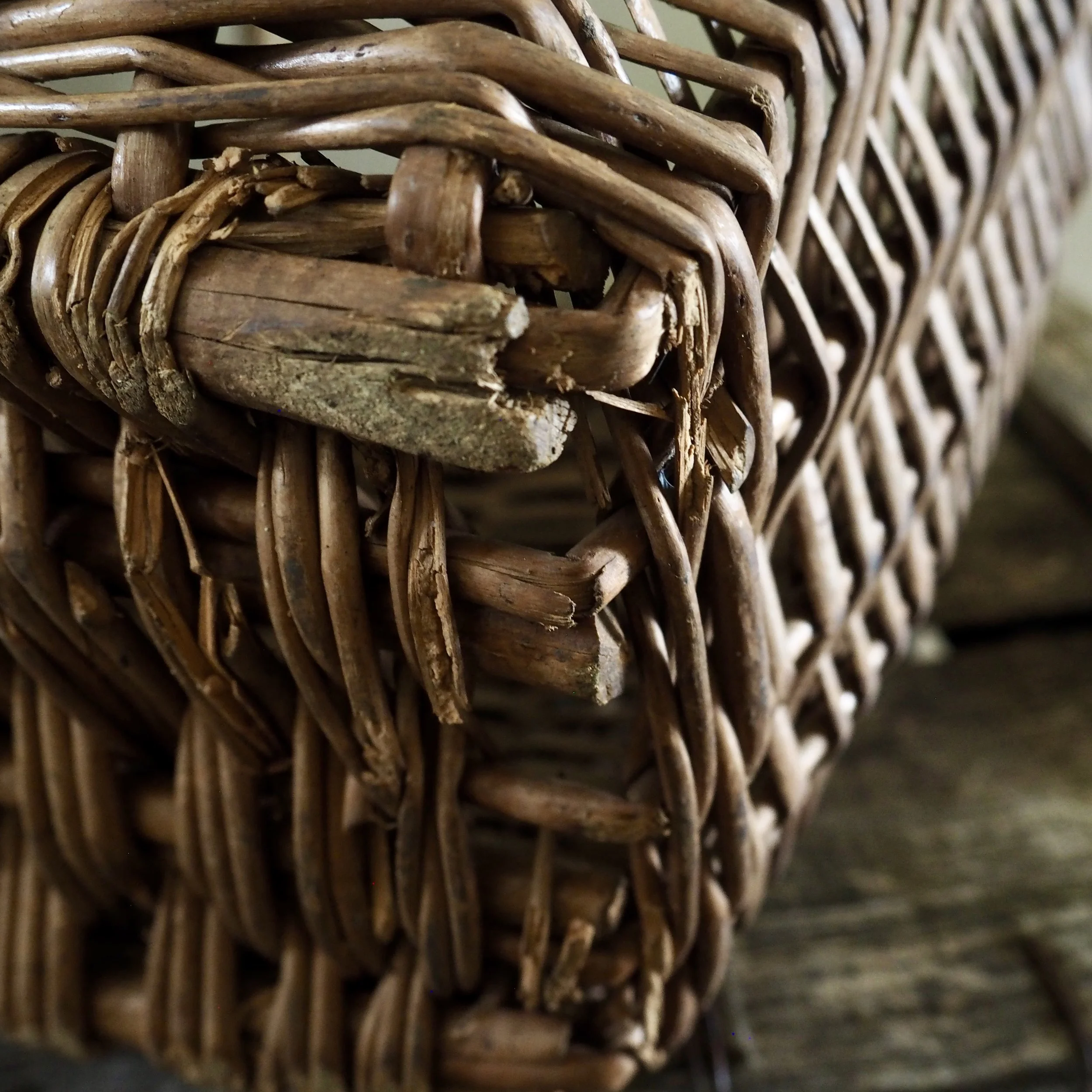 large vintage wicker shopping basket detail