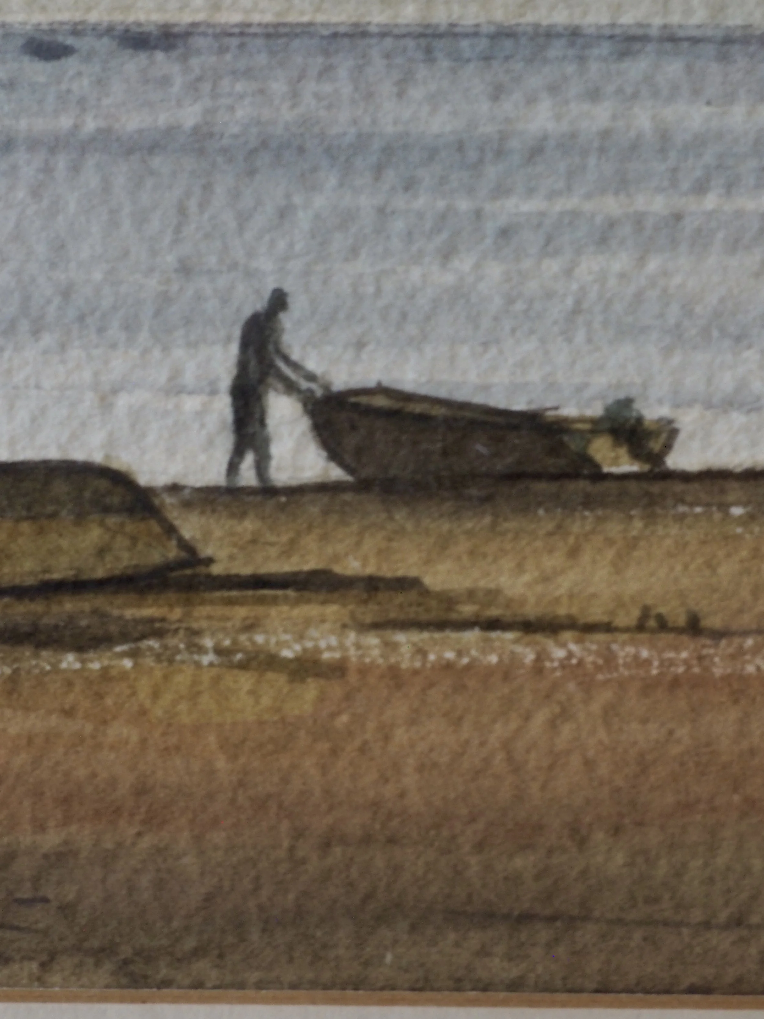 Close up of watercolour by Stephen Foster man and a boat