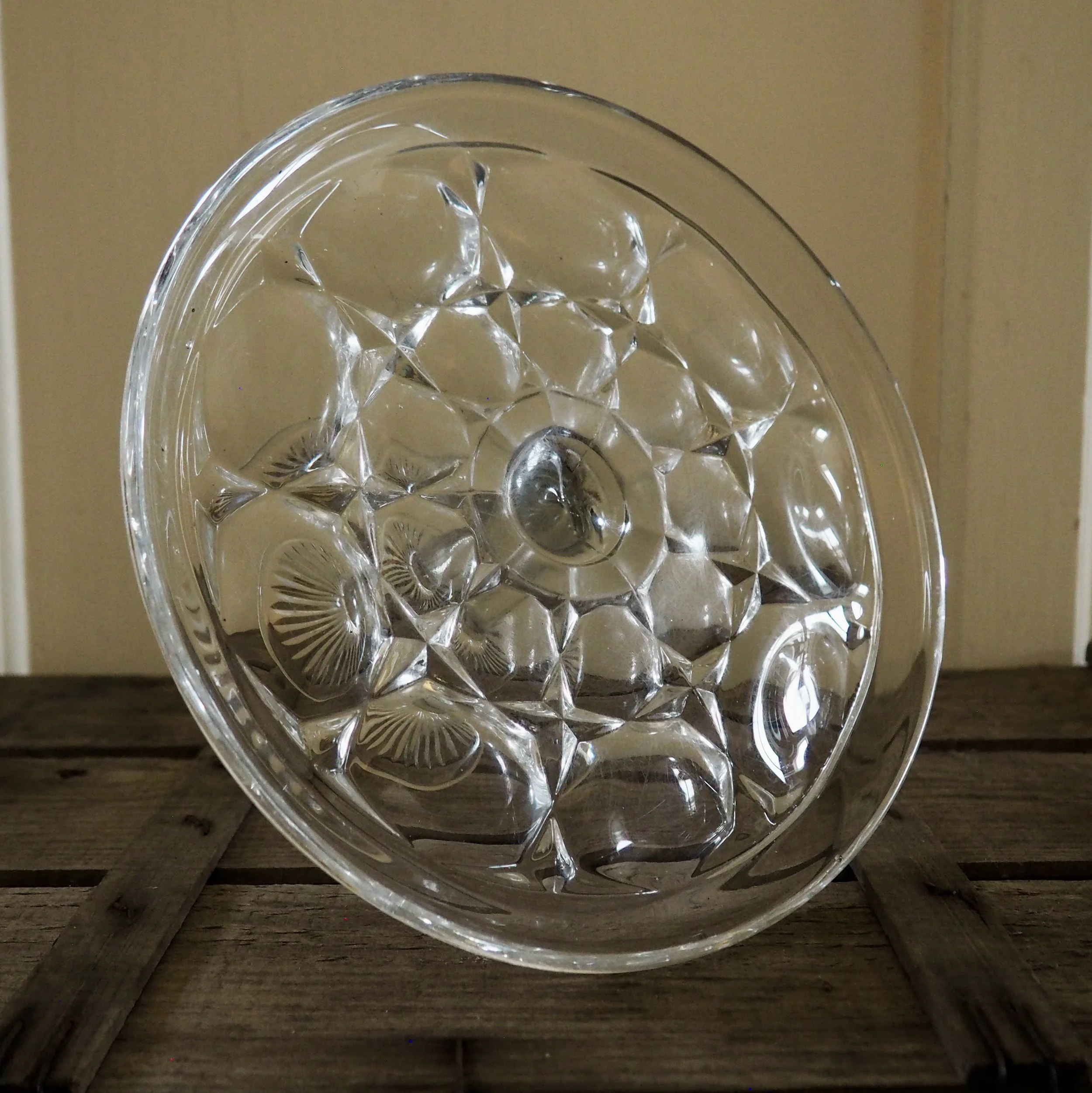 pressed glass cake stand top view