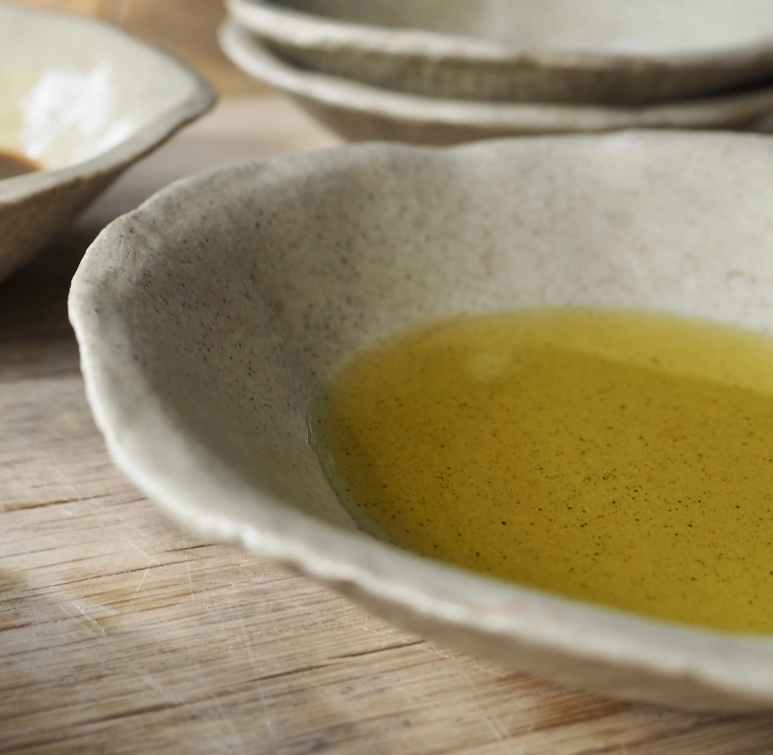 handmade rustic dipping bowls with oil