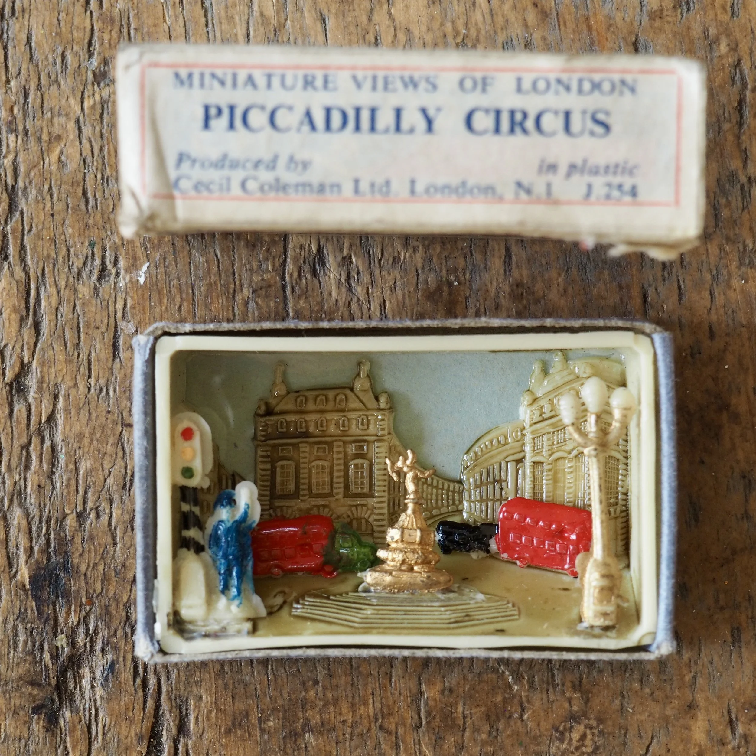 vintage diorama of Piccadilly Circus, London in a matchbox