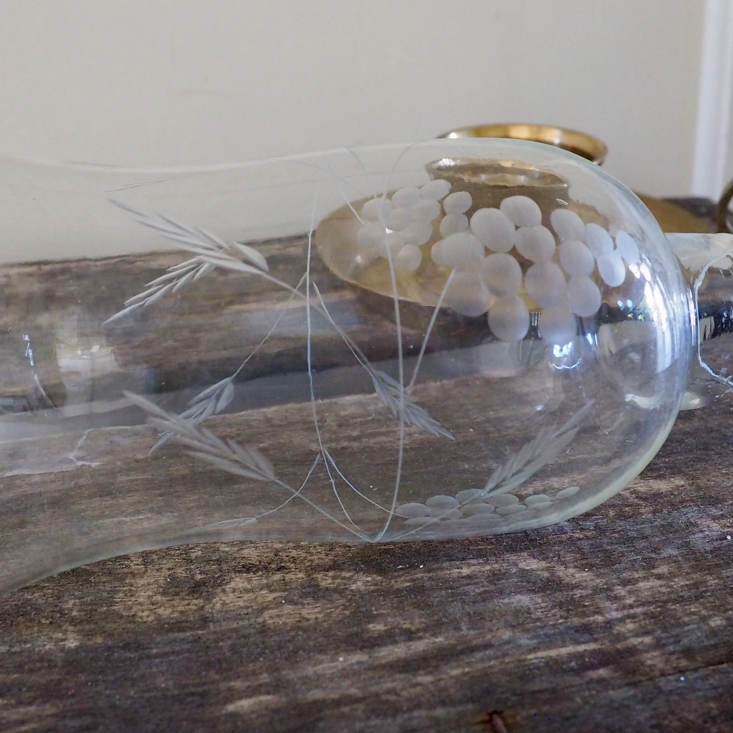 etched glass chamberstick cover detail