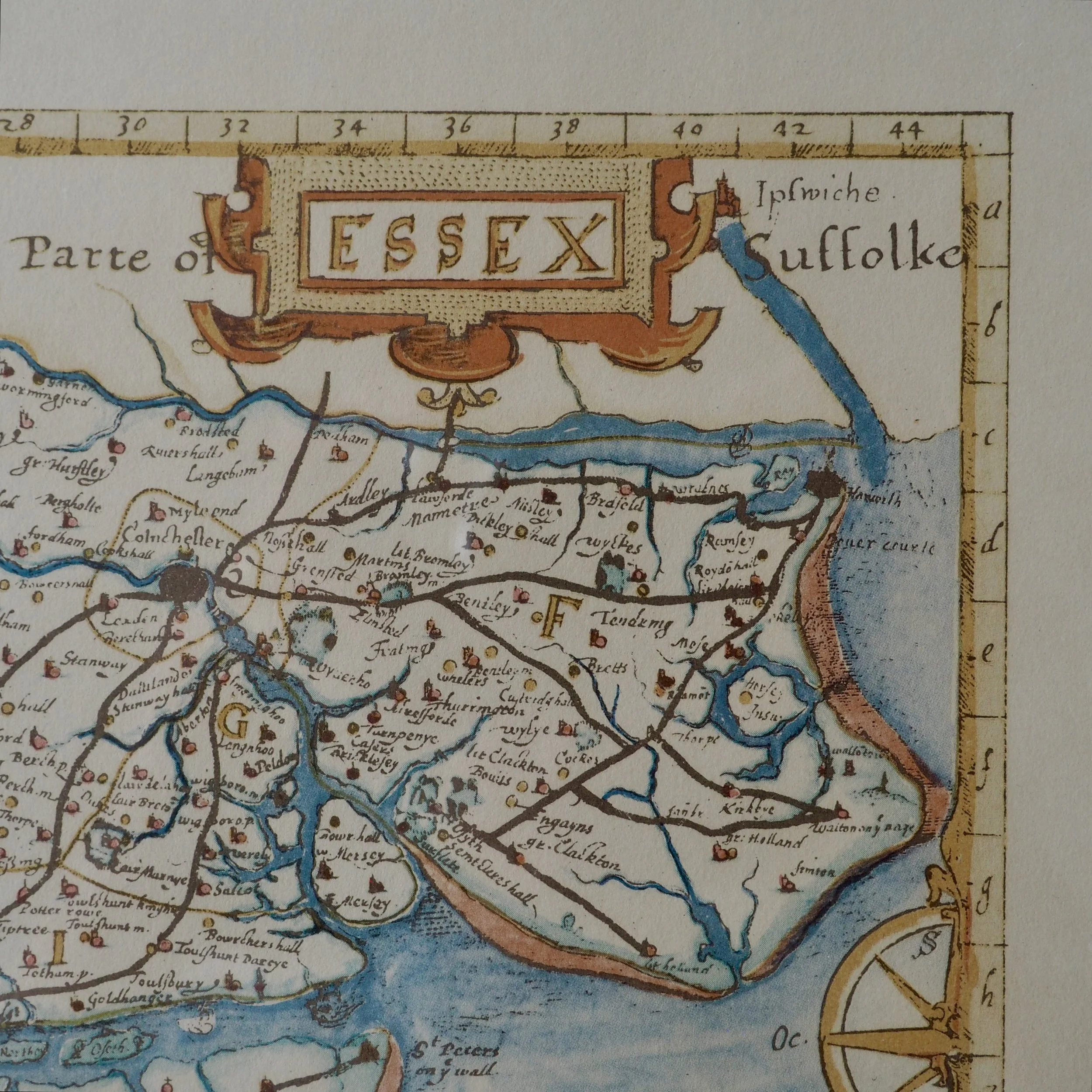 Close up of vintage map of Essex