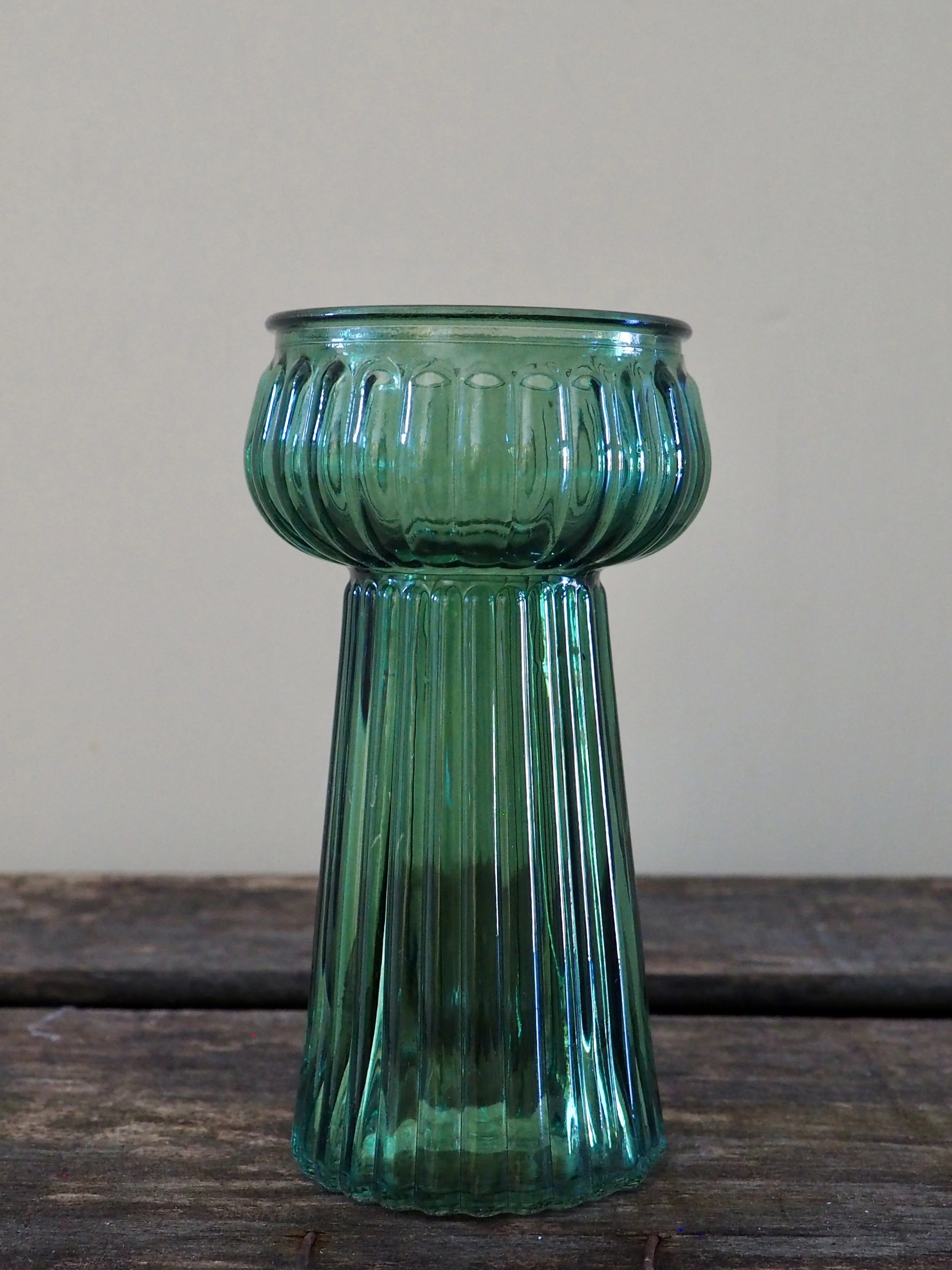 green pressed glass hyacinth vase