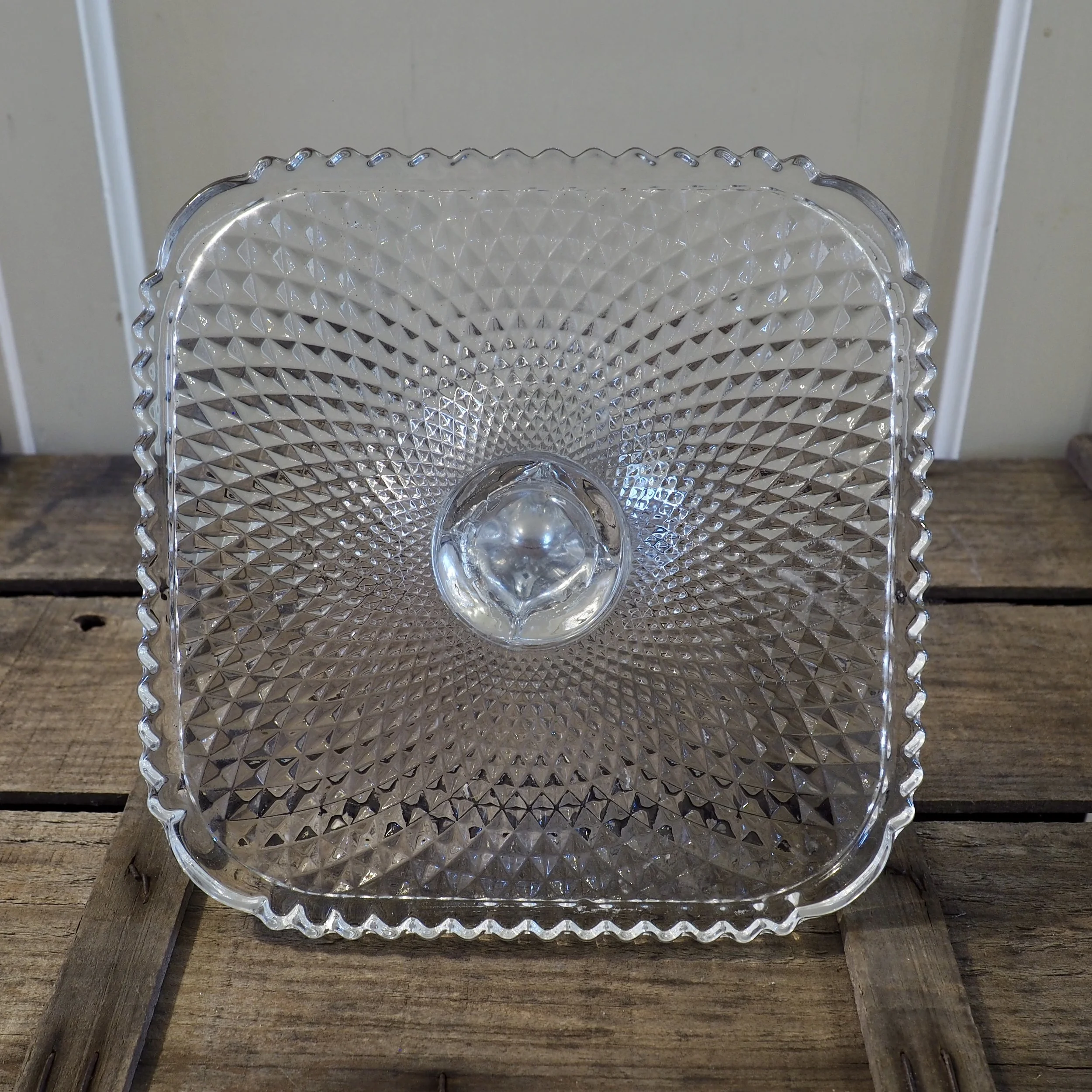 pressed glass cake stand top view