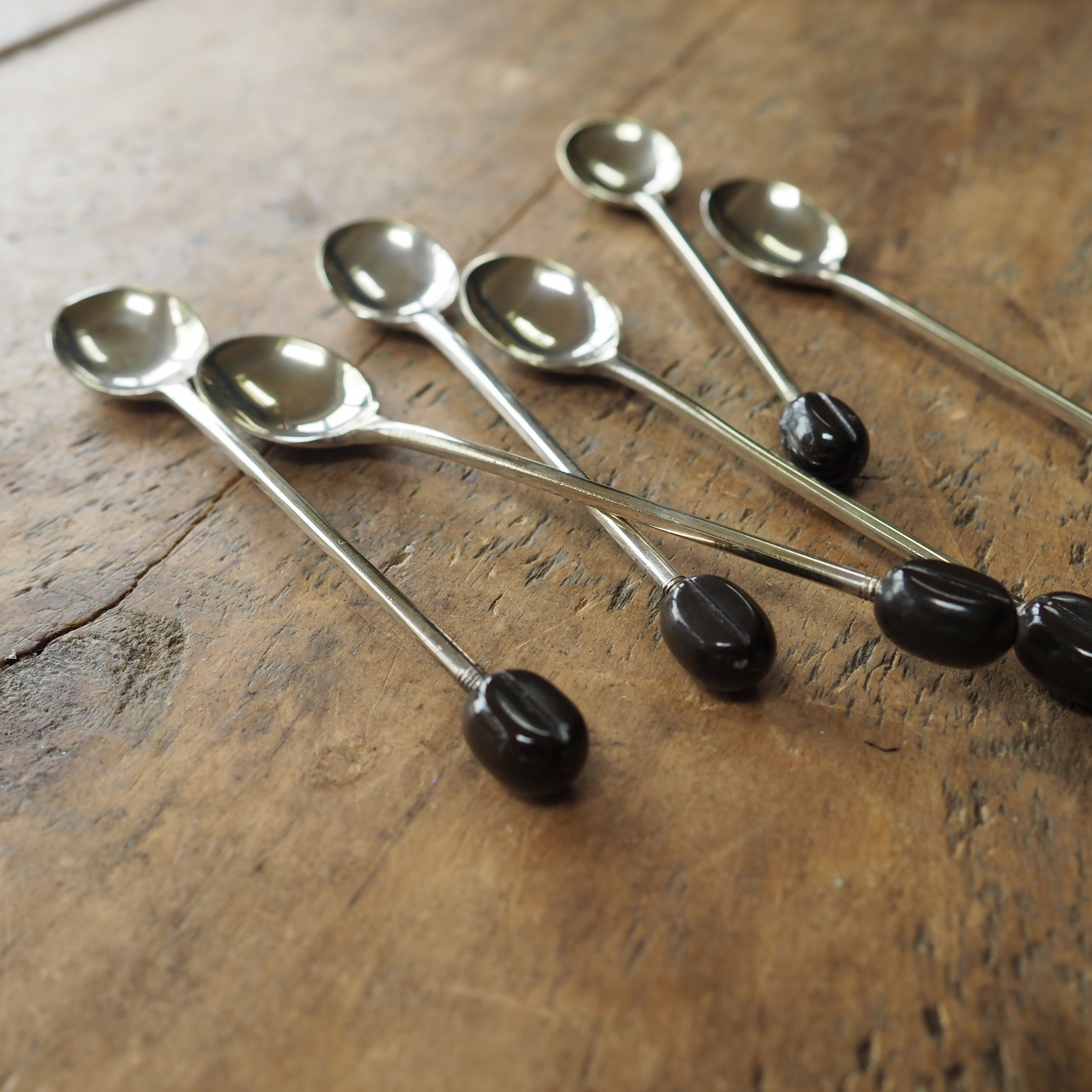 Set of 6 epns vintage coffee bean spoons mid century