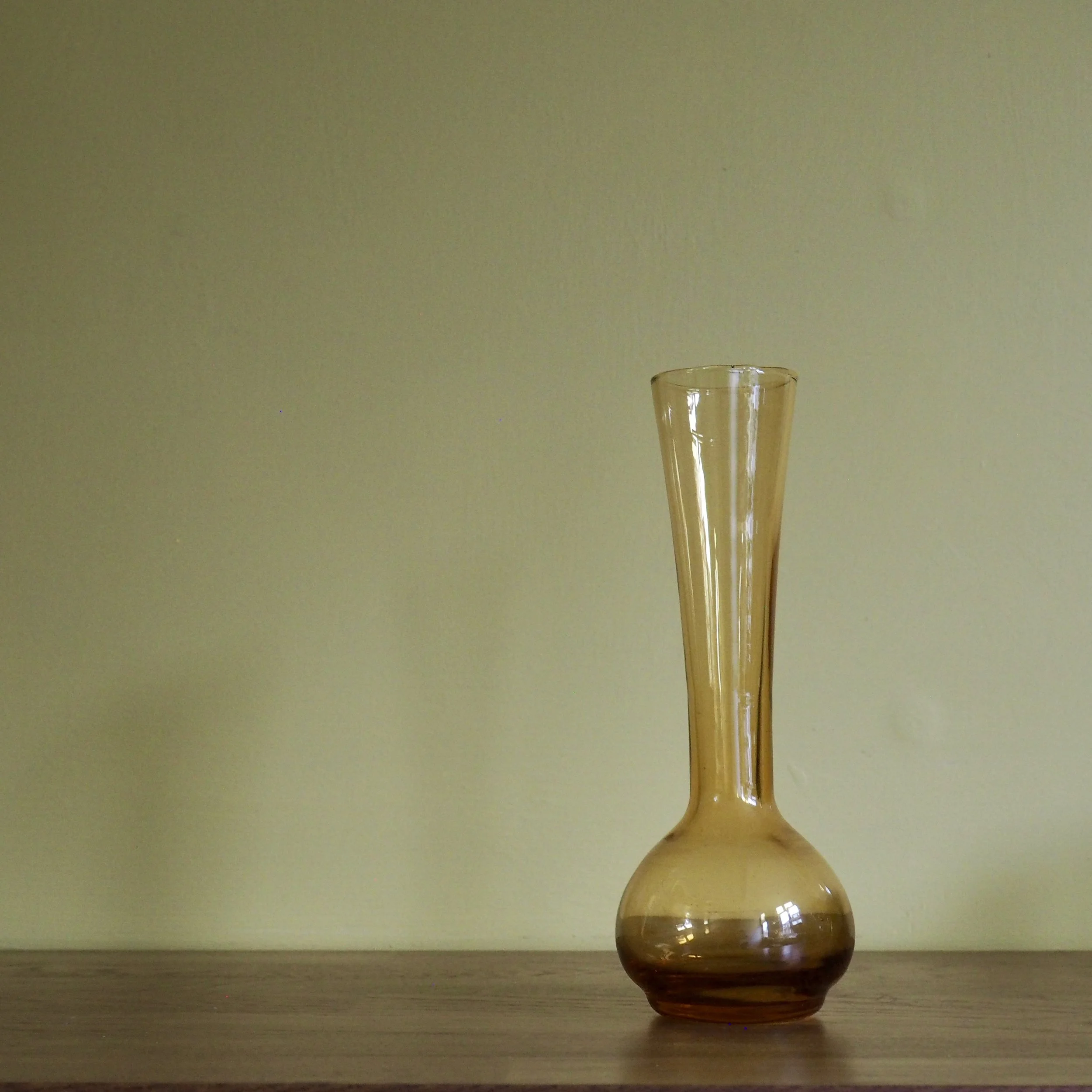Tall vintage amber handmade stem vase