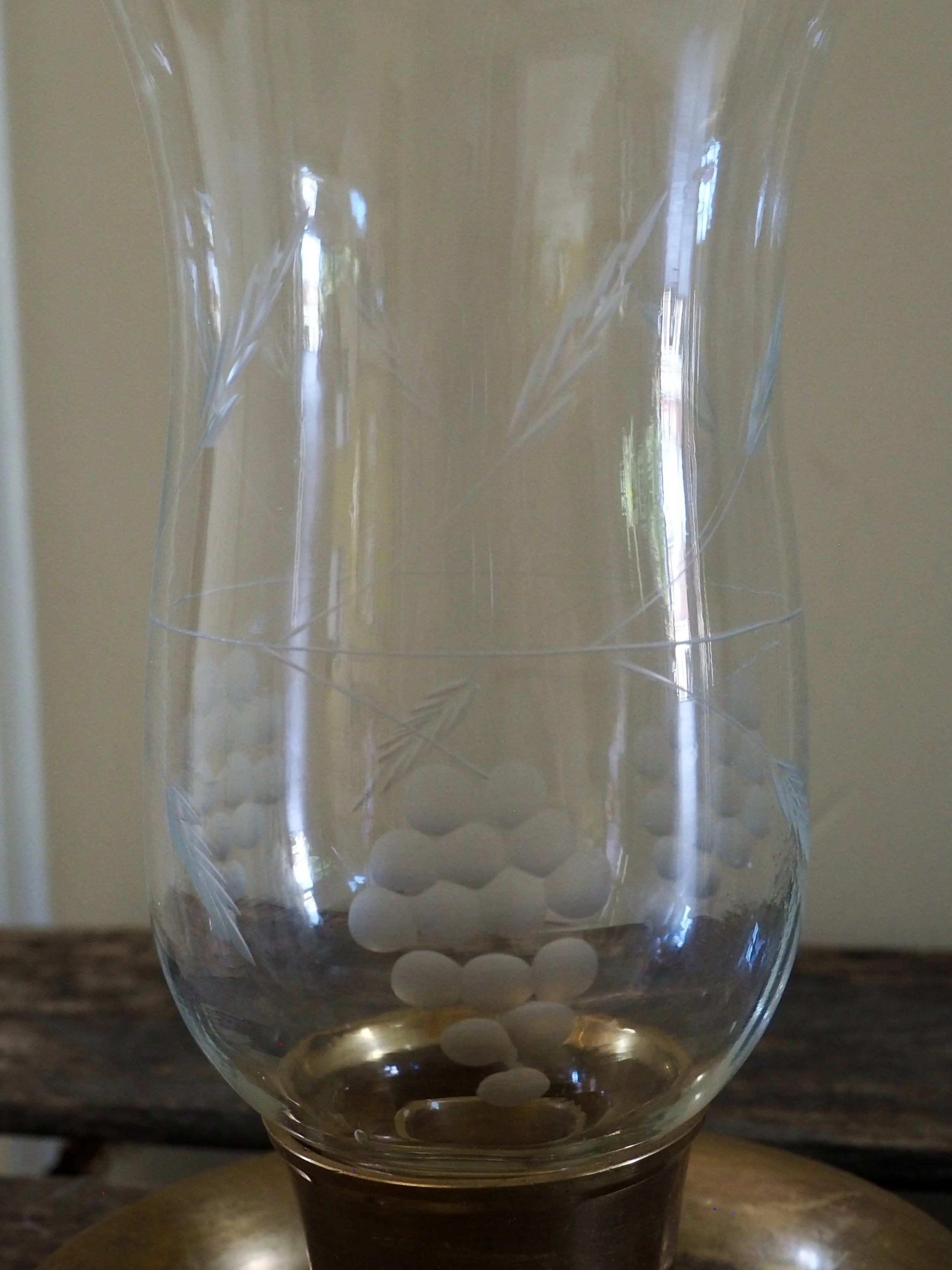etched glass chamberstick cover detail