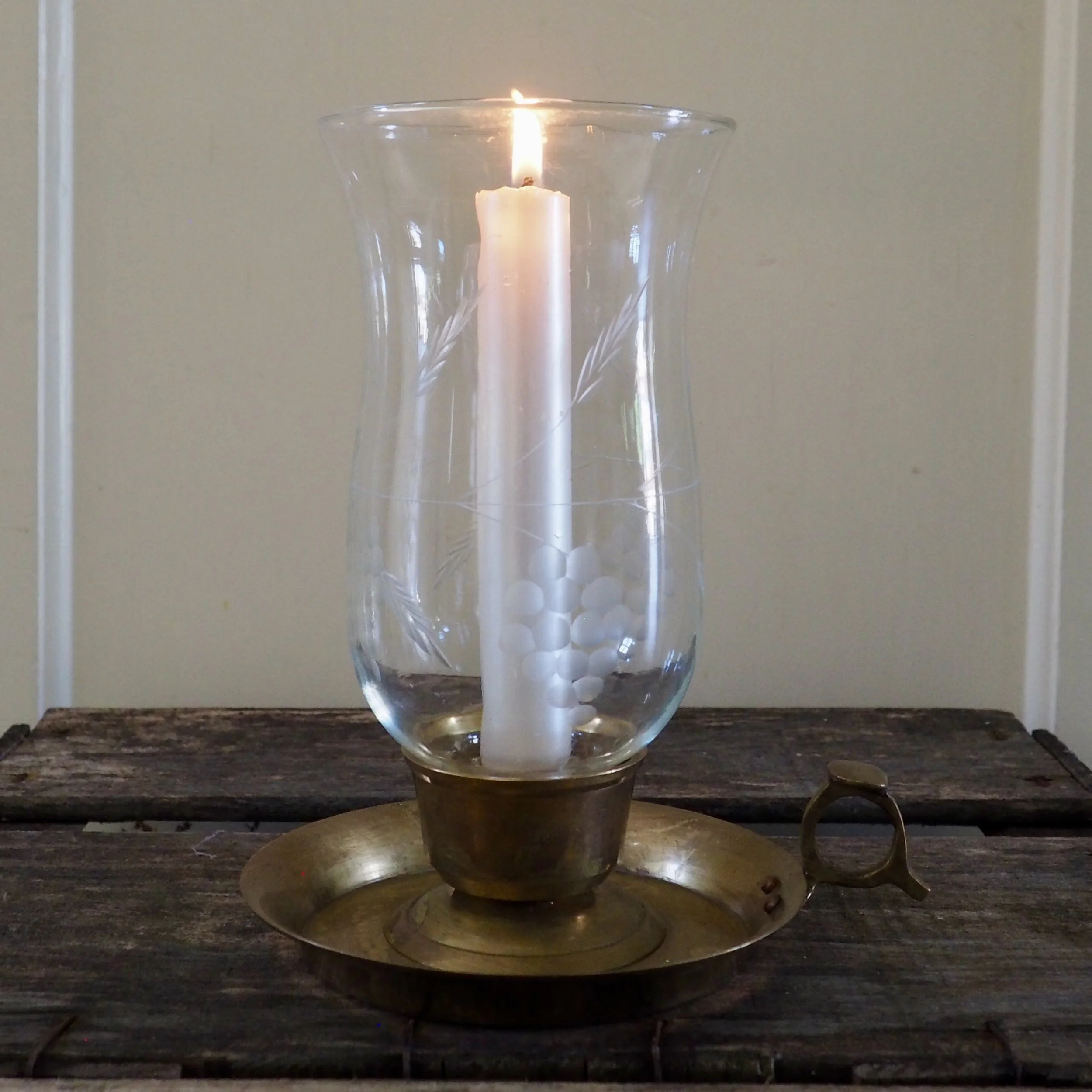 copper chamberstick with glass cover