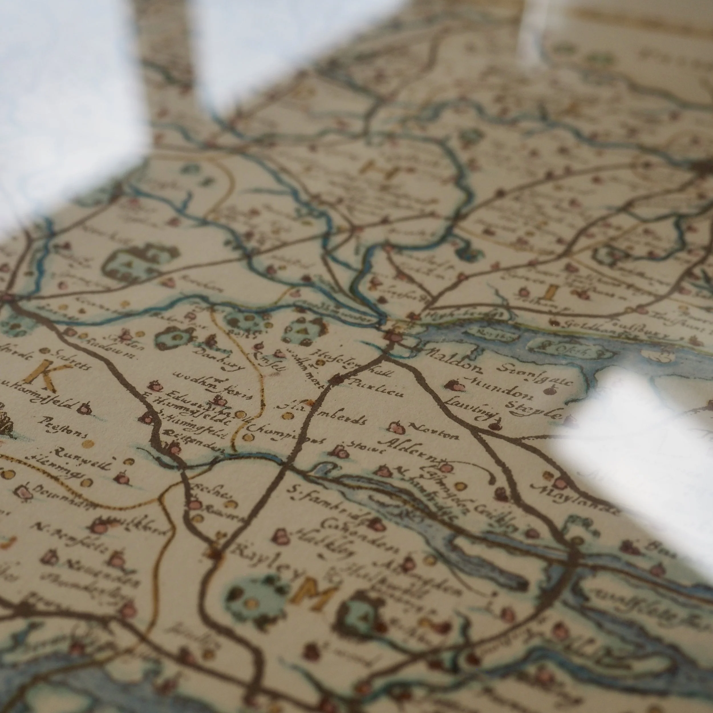 Close up of vintage map of Essex