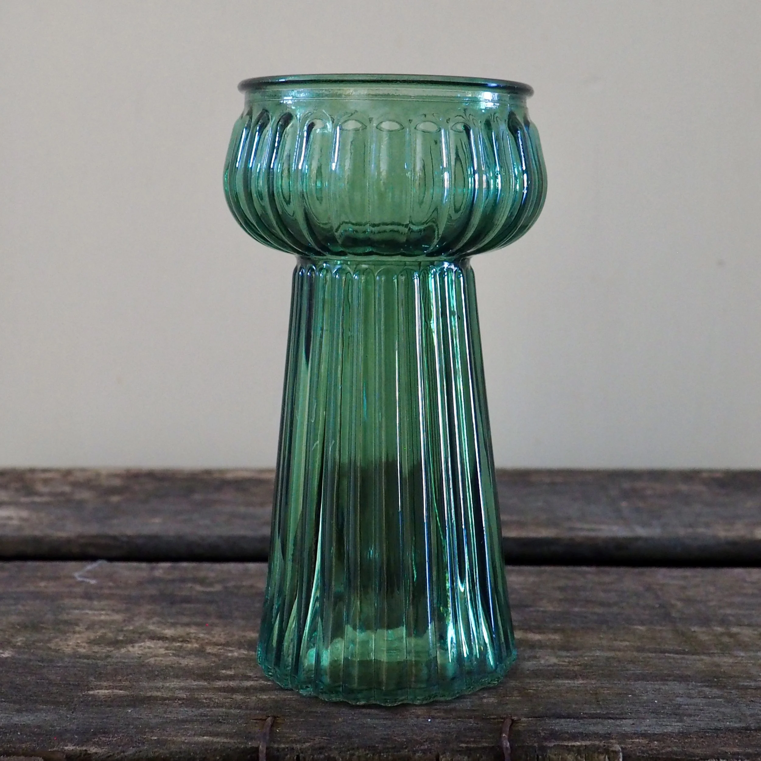 green pressed glass hyacinth vase