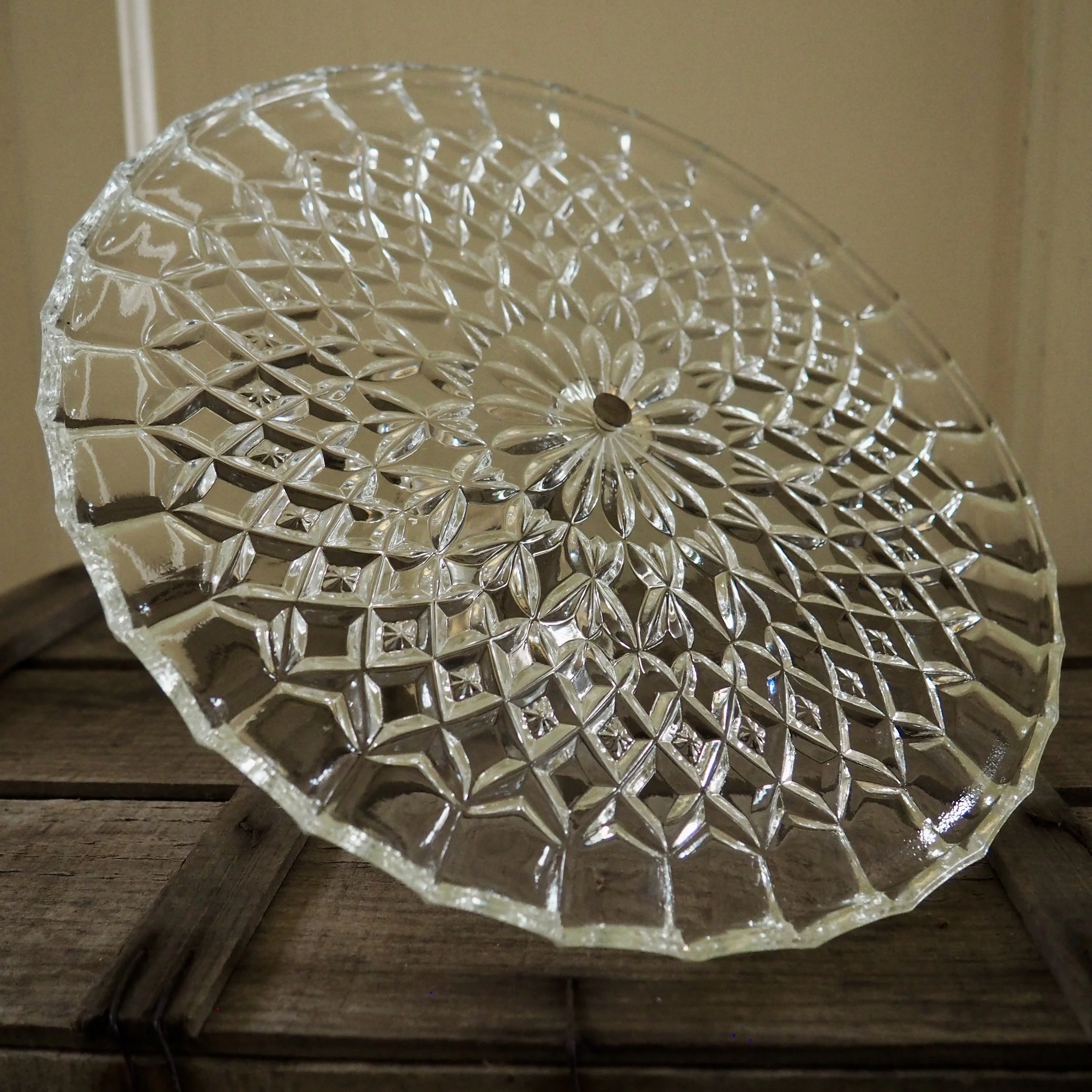 mid century pressed glass cake stand