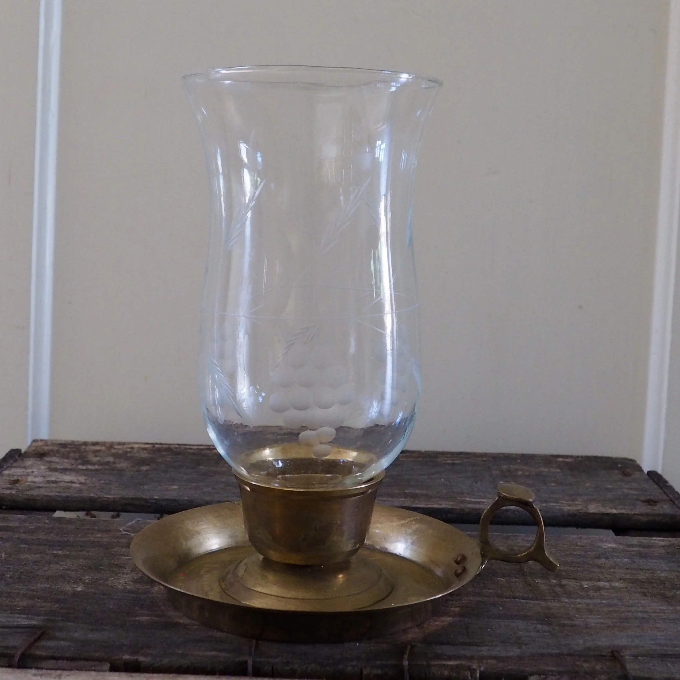 vintage copper chamberstick with glass cover