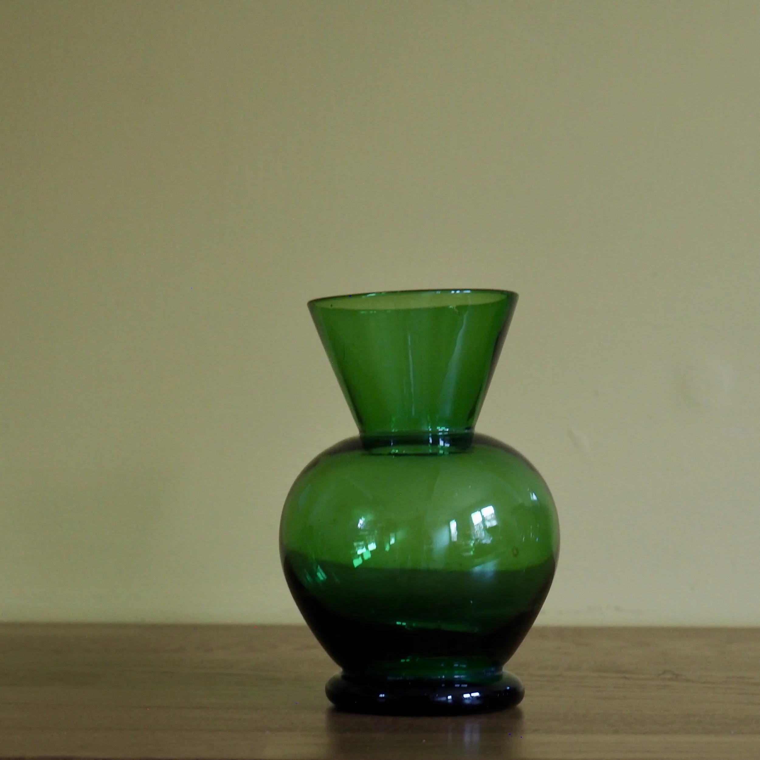 Bottle green miniature vintage art glass vase
