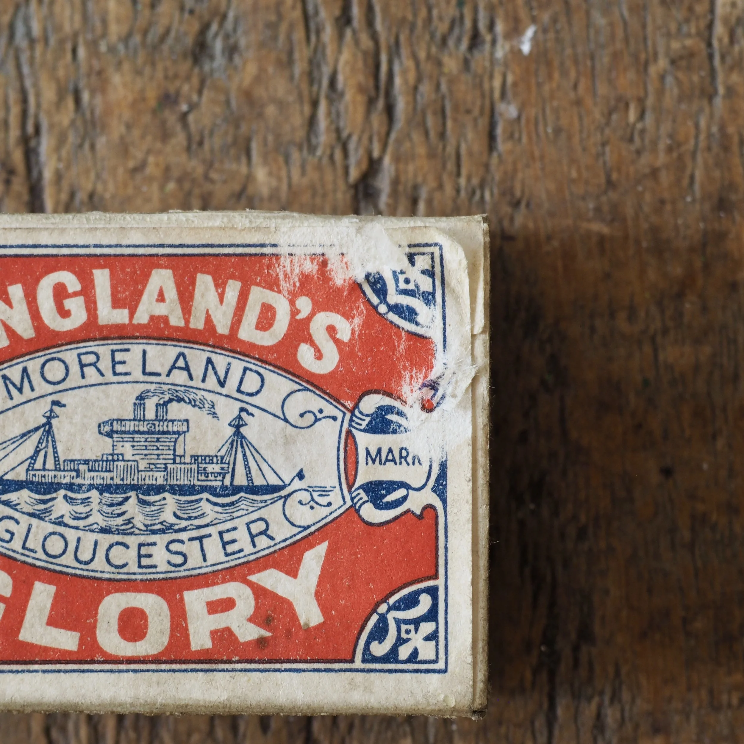 close up of a vintage Englands Glory matchbox