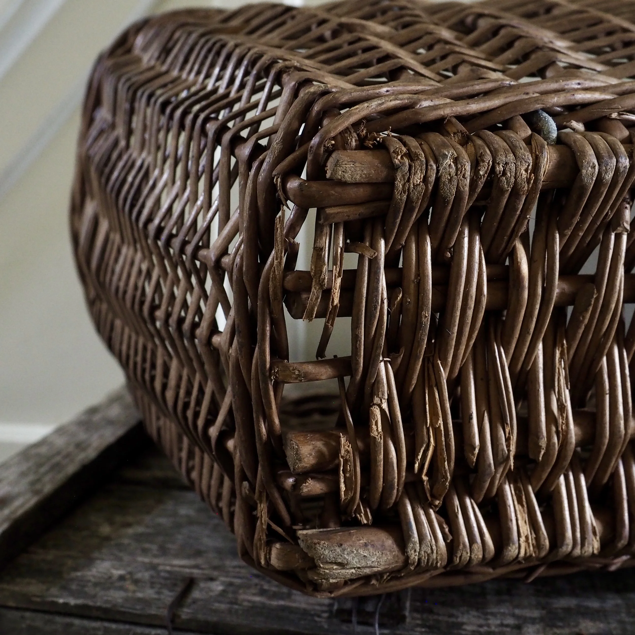 large vintage wicker shopping basket detail