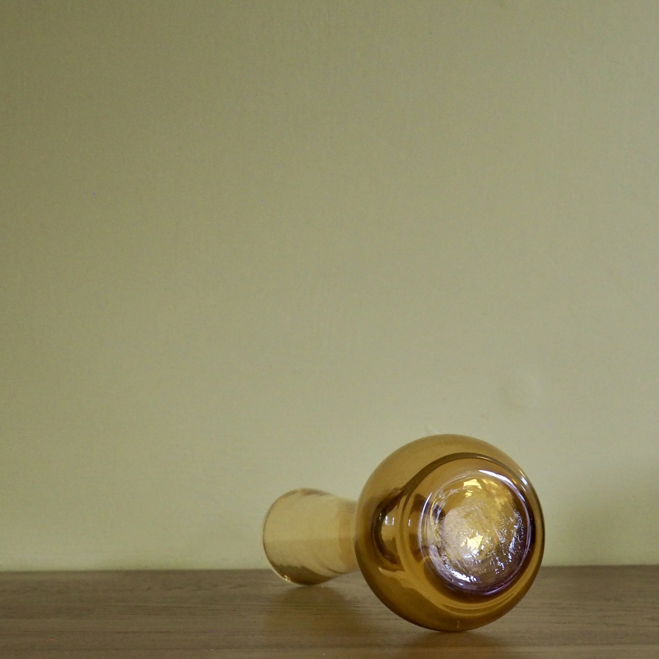 Tall vintage amber hand blown glass stem vase