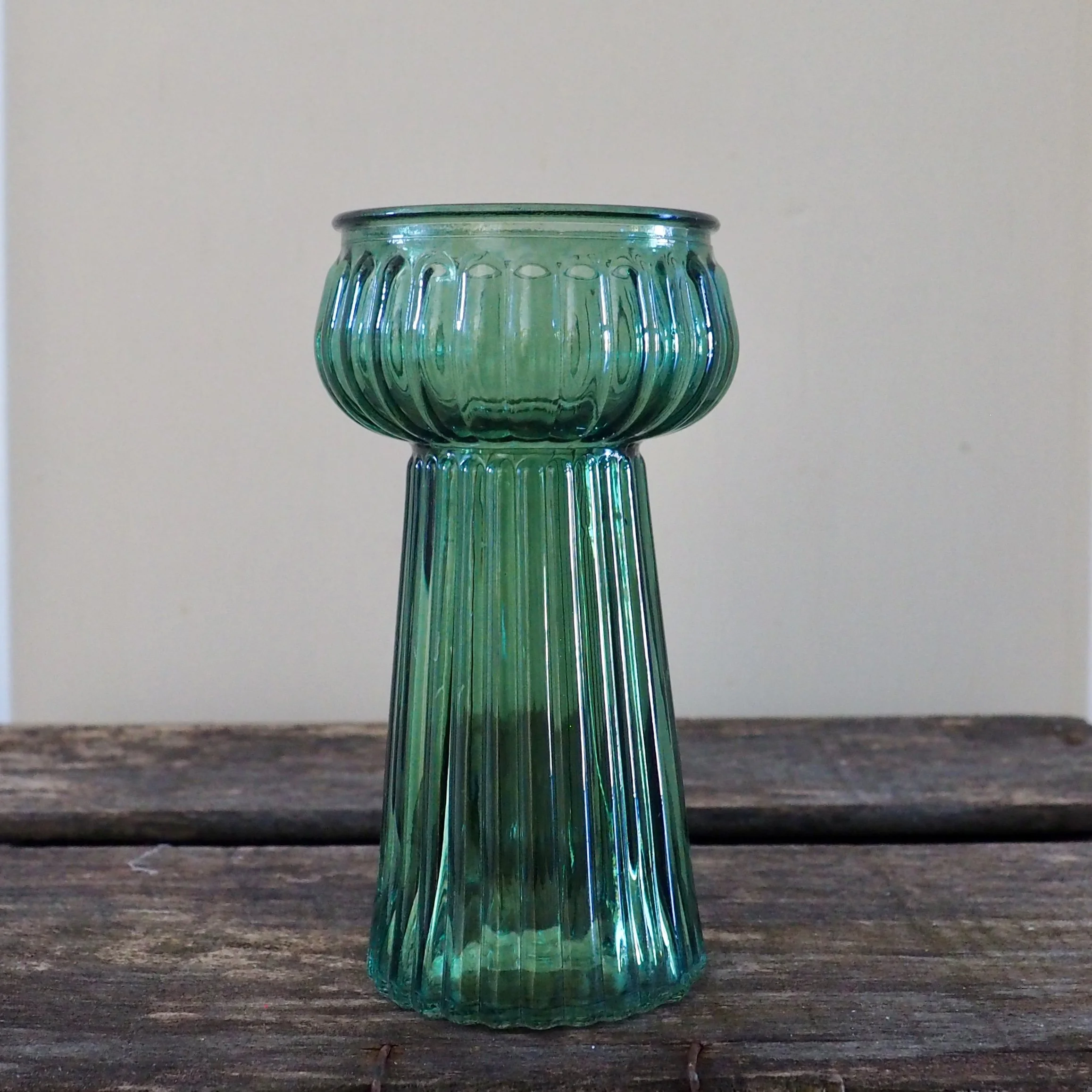 green pressed glass hyacinth vase