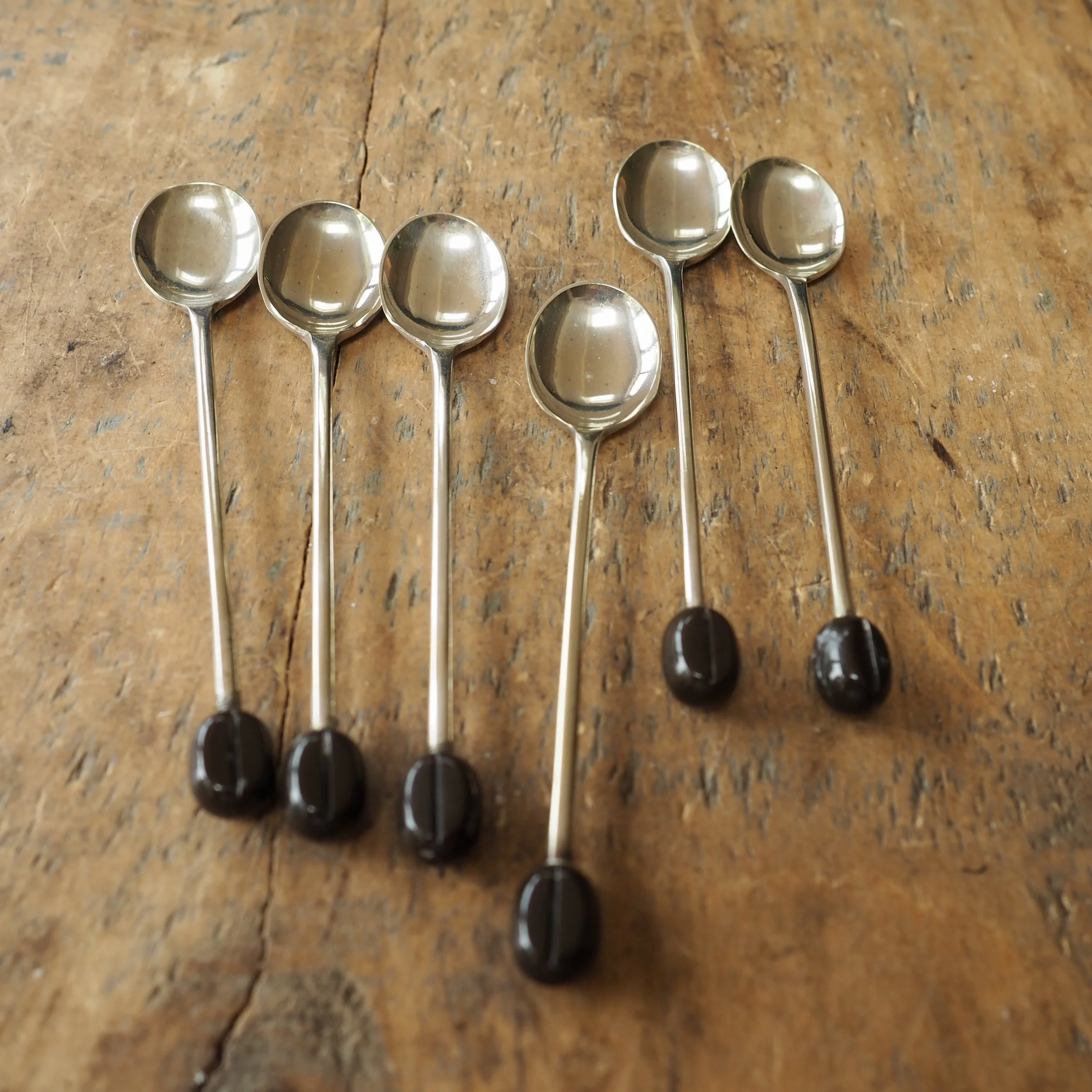 Set of 6 epns vintage coffee bean spoons mid century