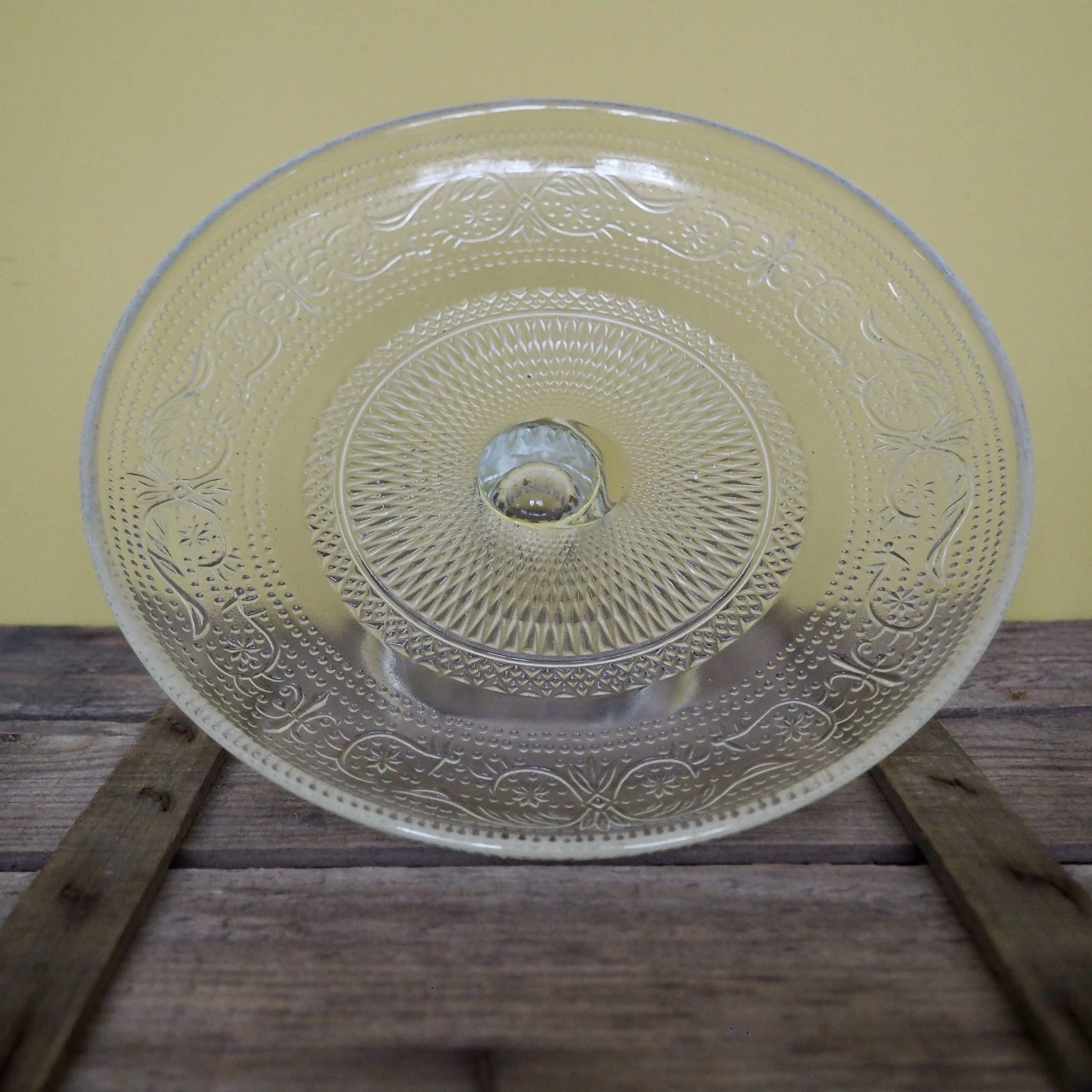 pressed glass cake stand top view