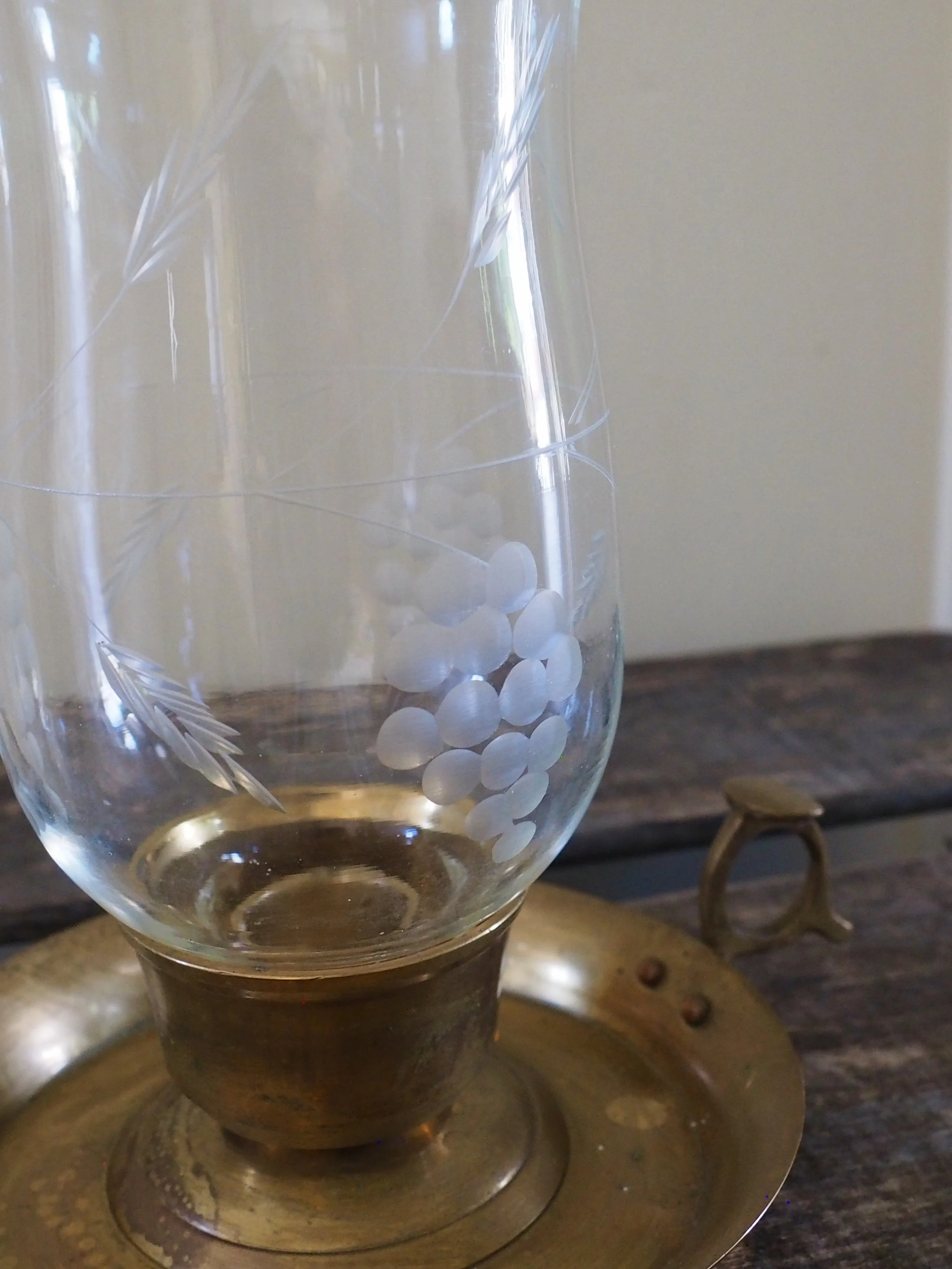 etched glass chamberstick cover detail