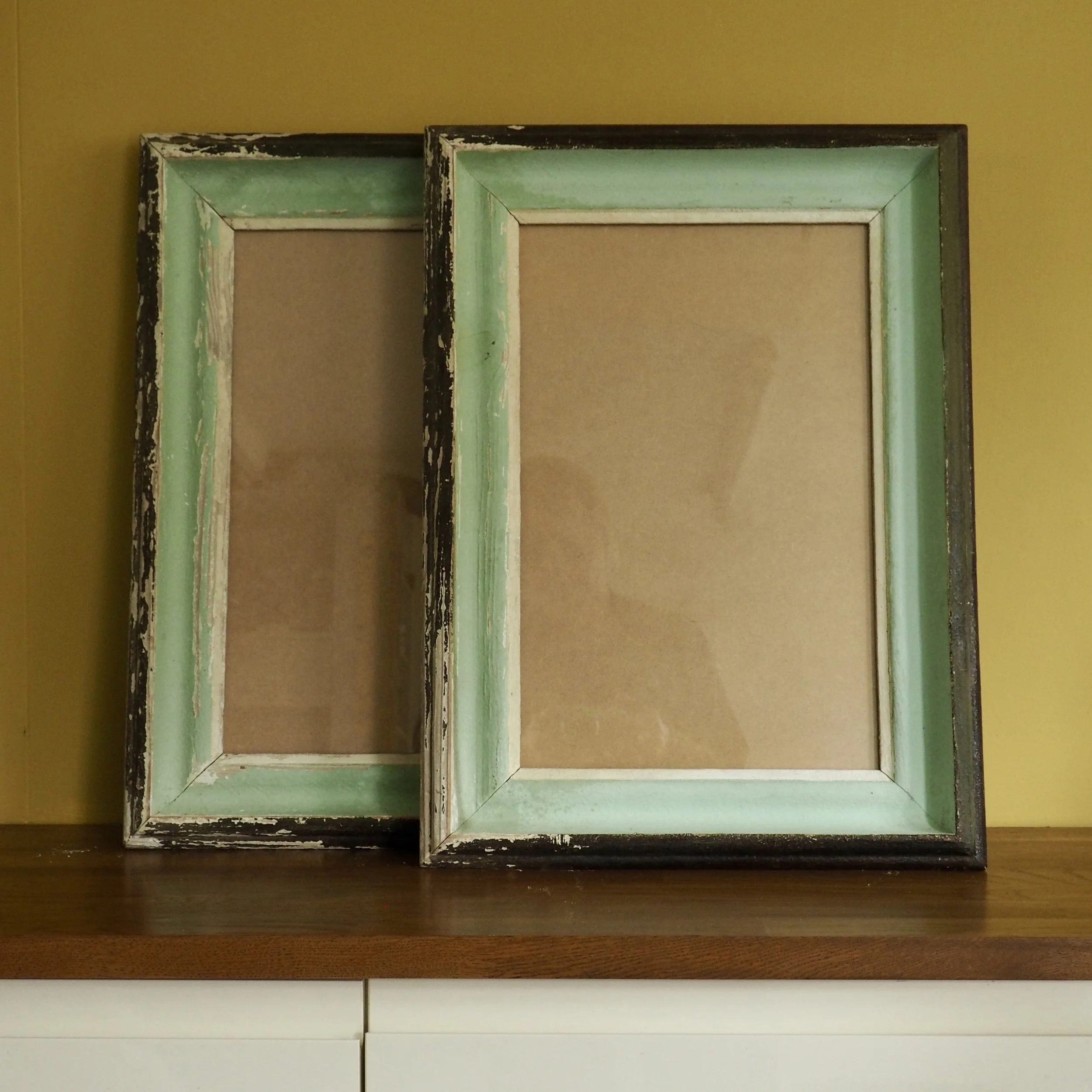 Pair of rustic painted wooden picture frames