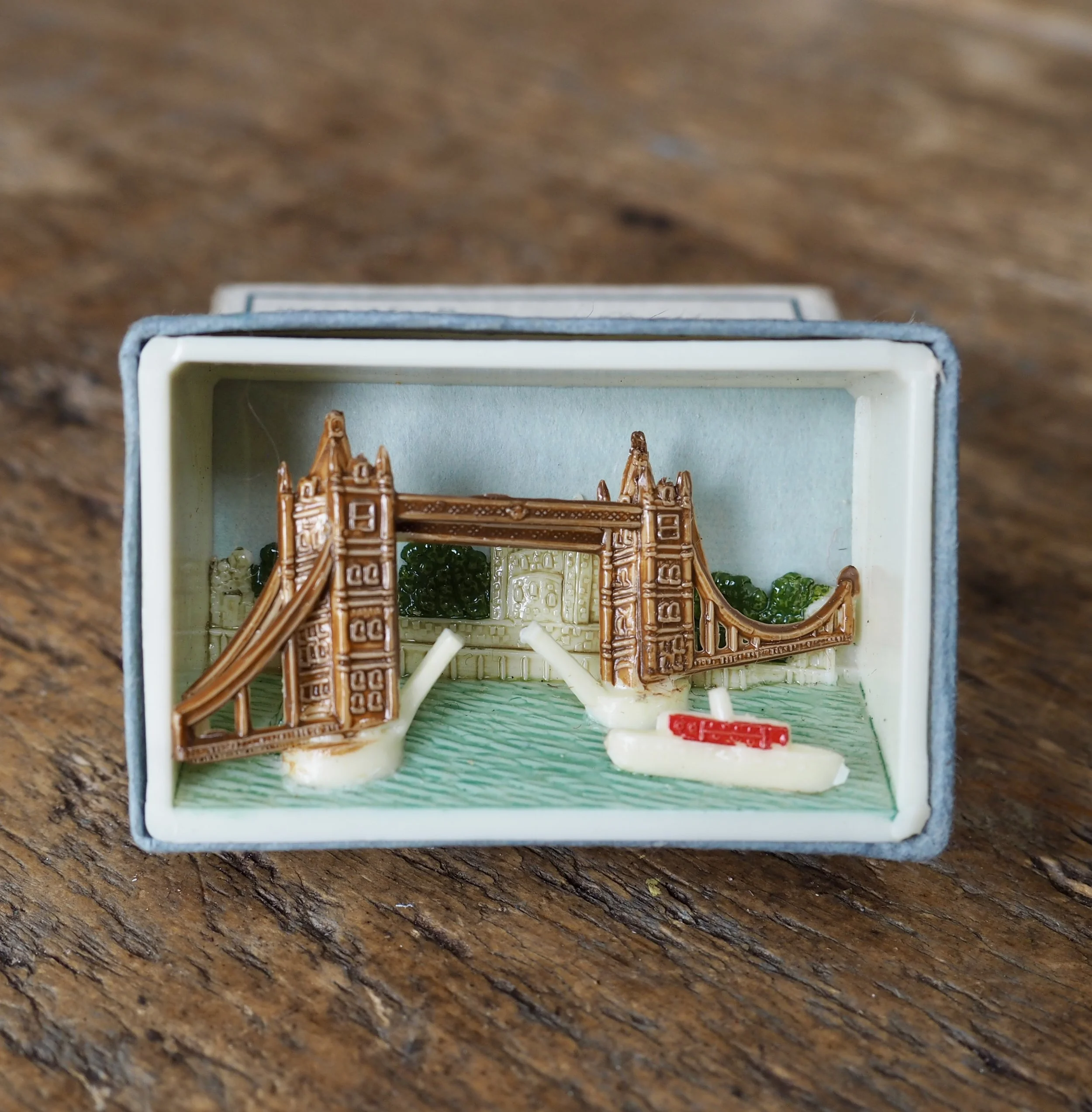 vintage matchbox diorama. Tower Bridge, London. Englands Glory