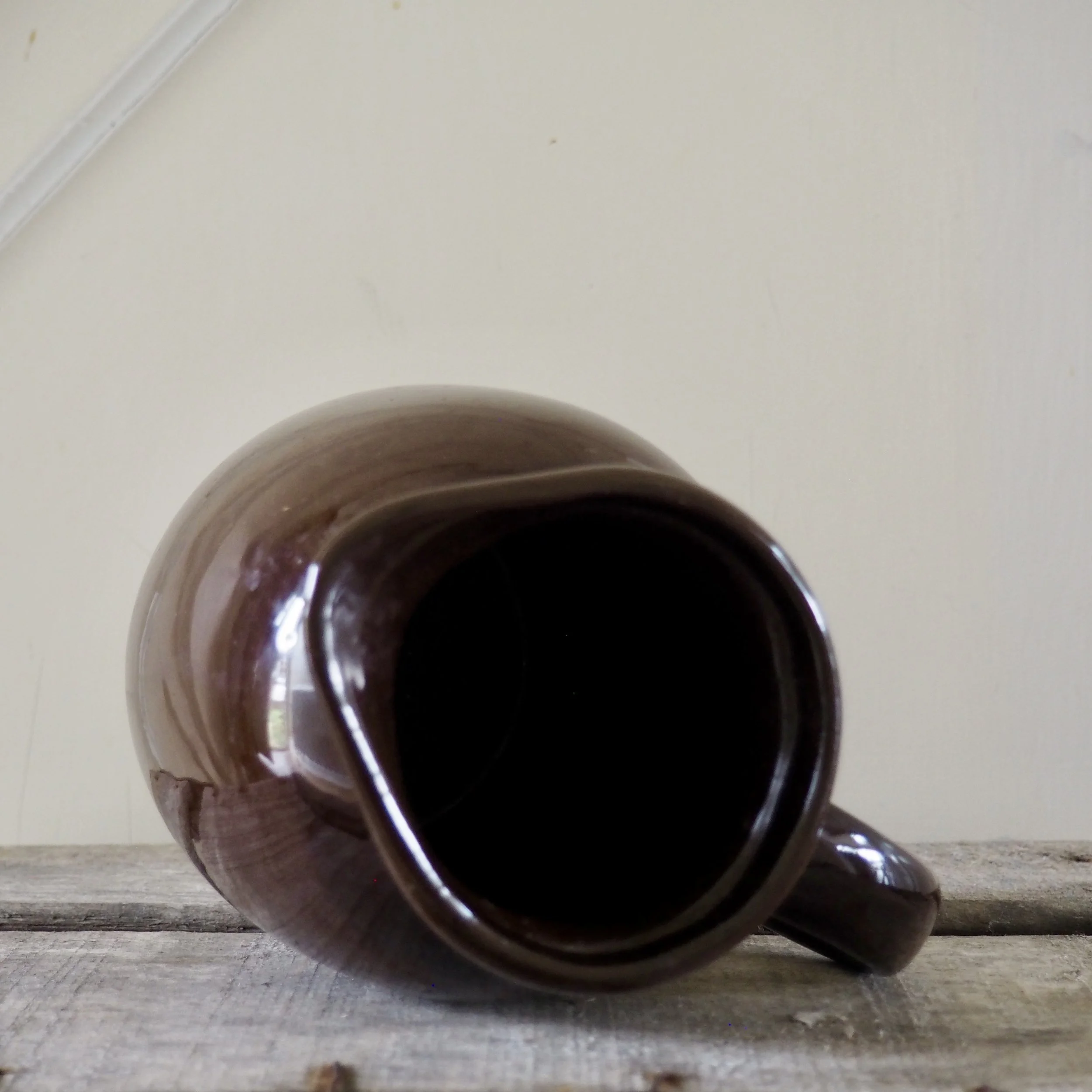 top view of a brown jug