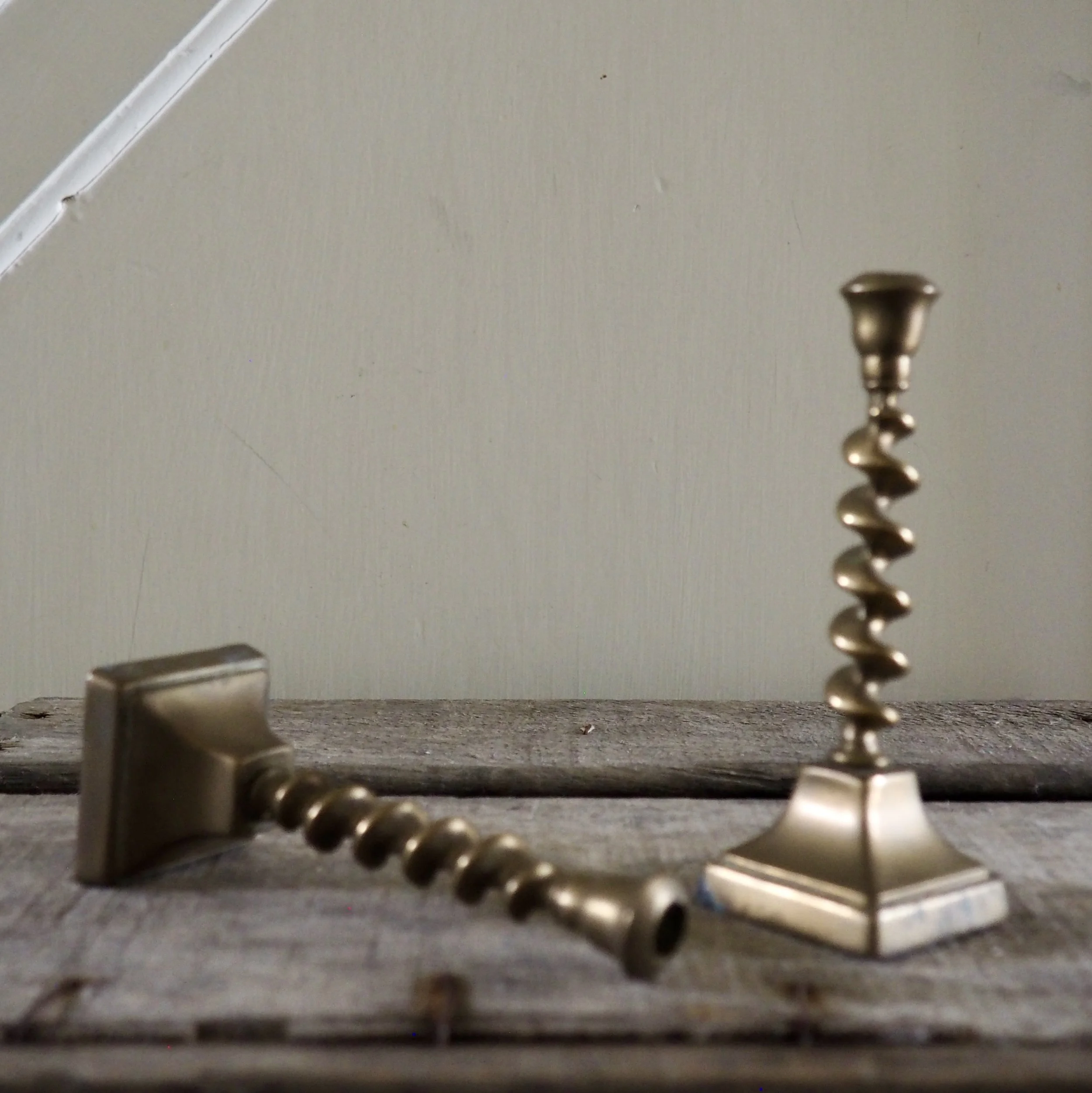 small barley twist brass candlesticks