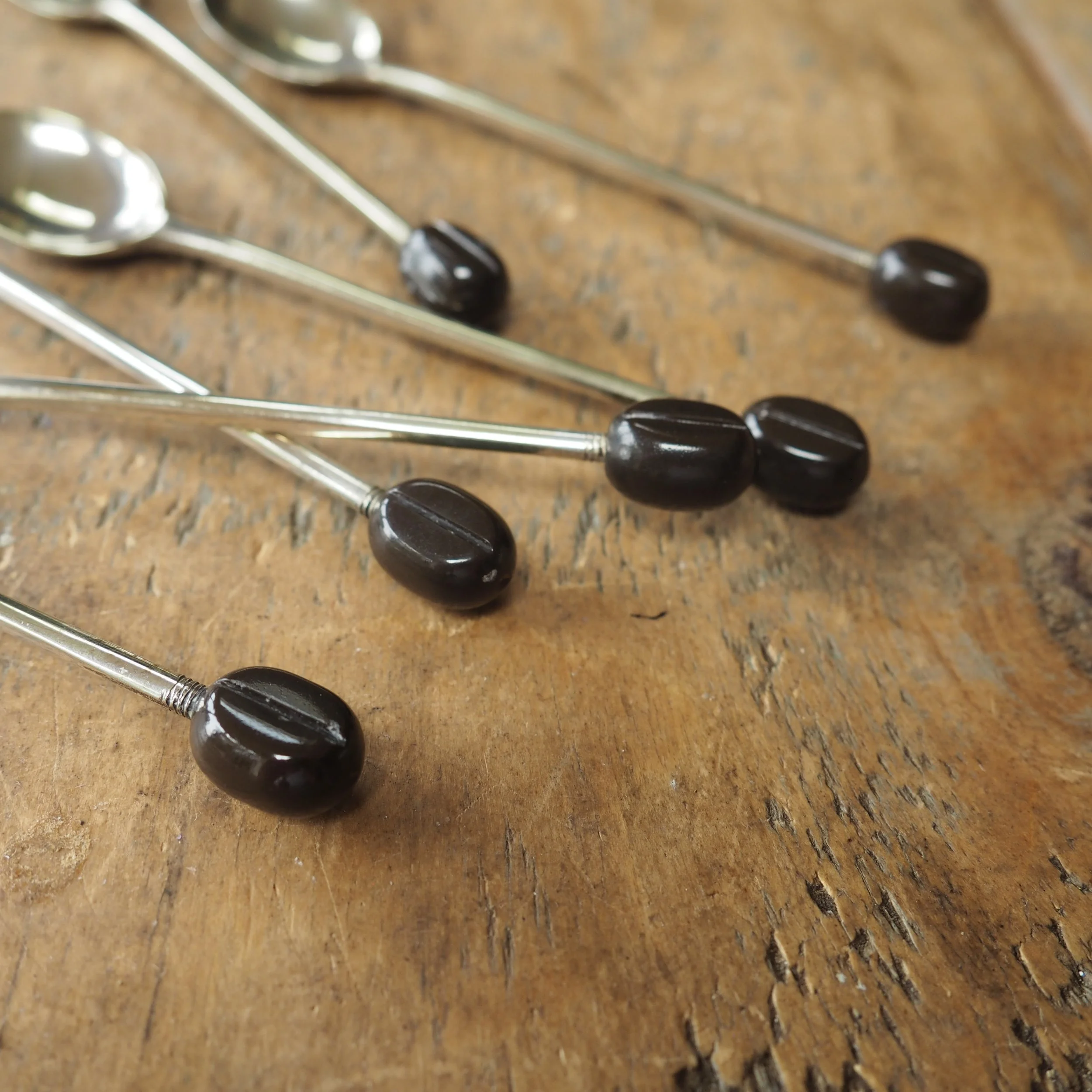 Set of 6 epns vintage coffee bean spoons mid century