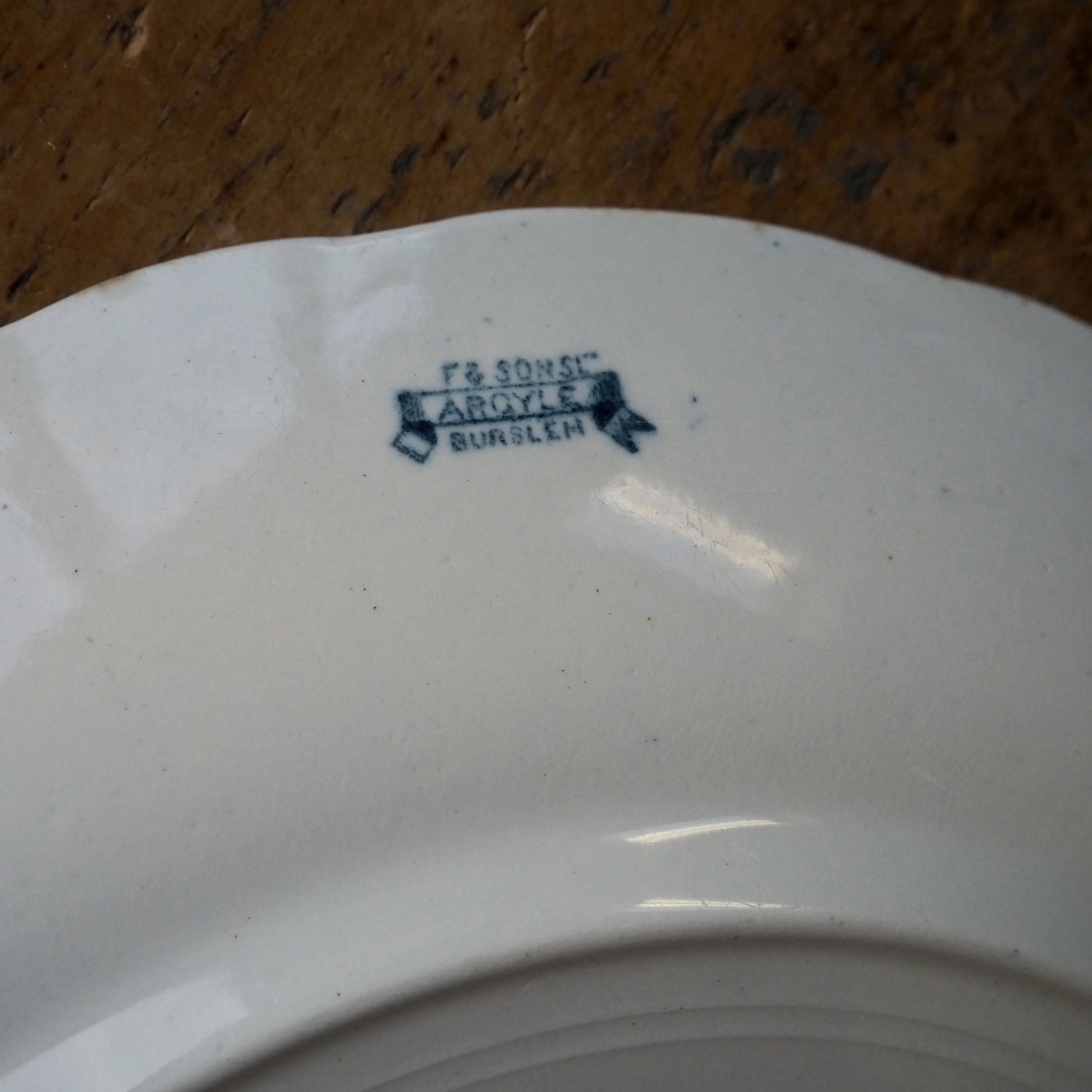 Argyle pattern dinner plate by F & sons Burslem back stamp