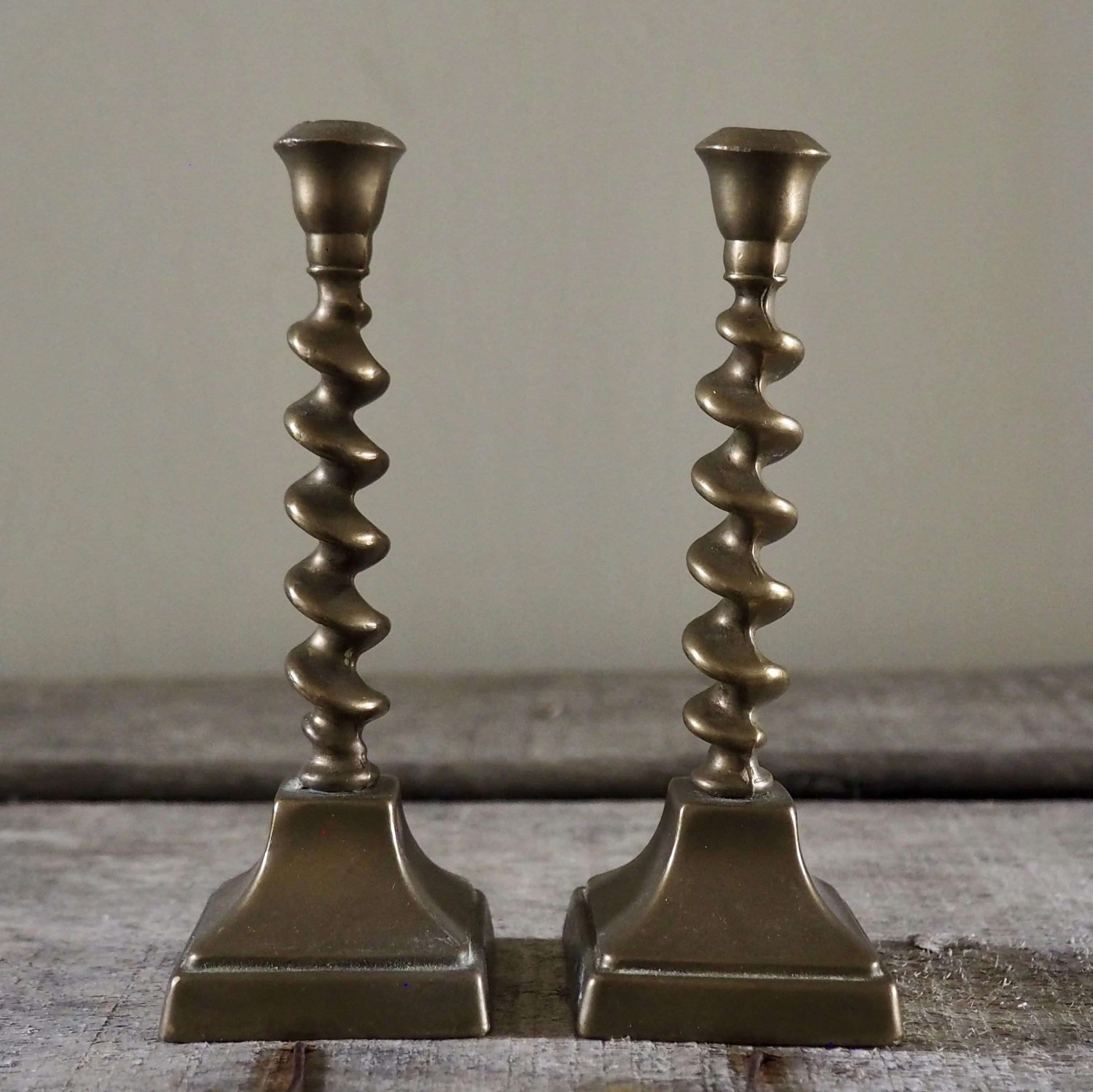 small barley twist brass candlesticks