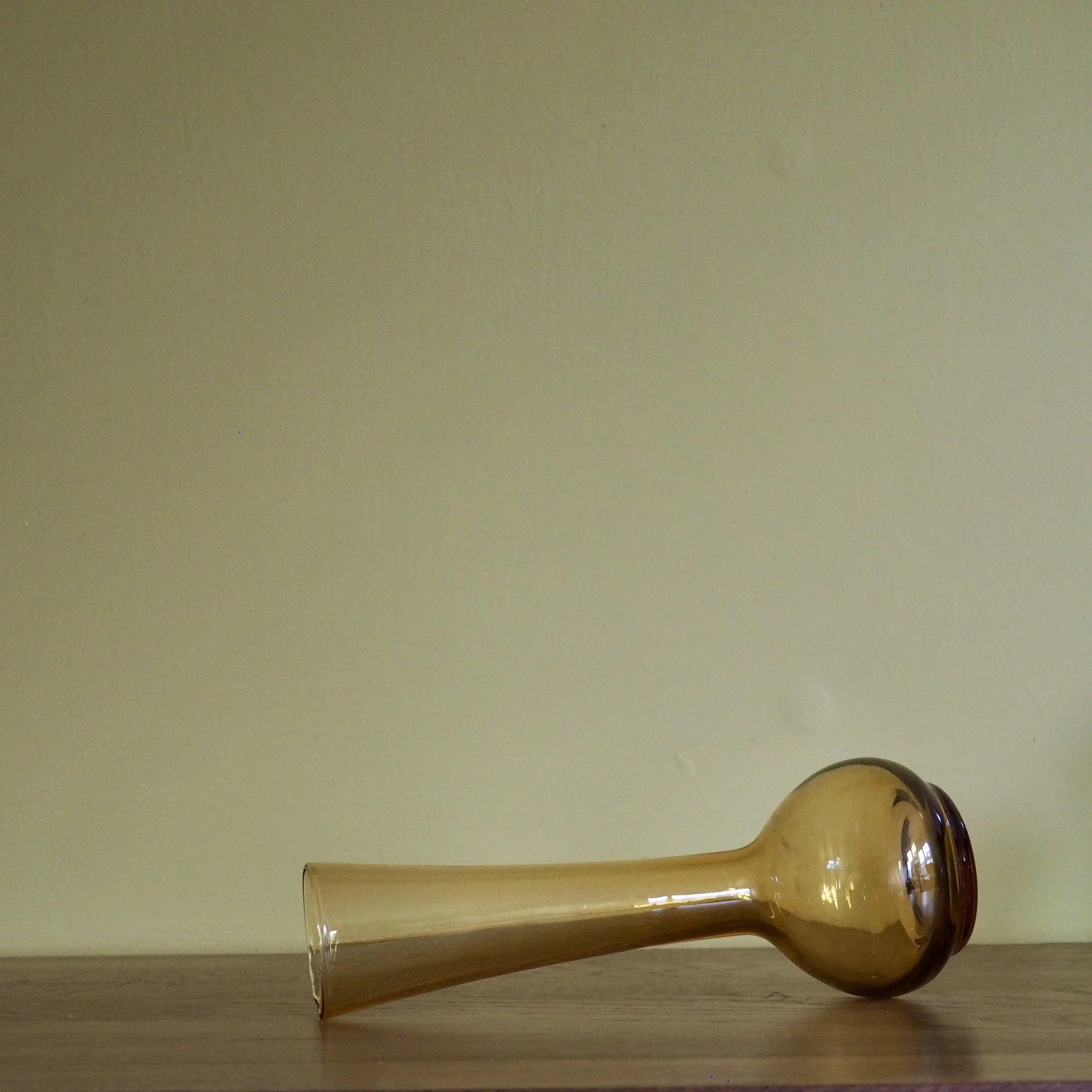 Tall vintage amber hand blown glass stem vase