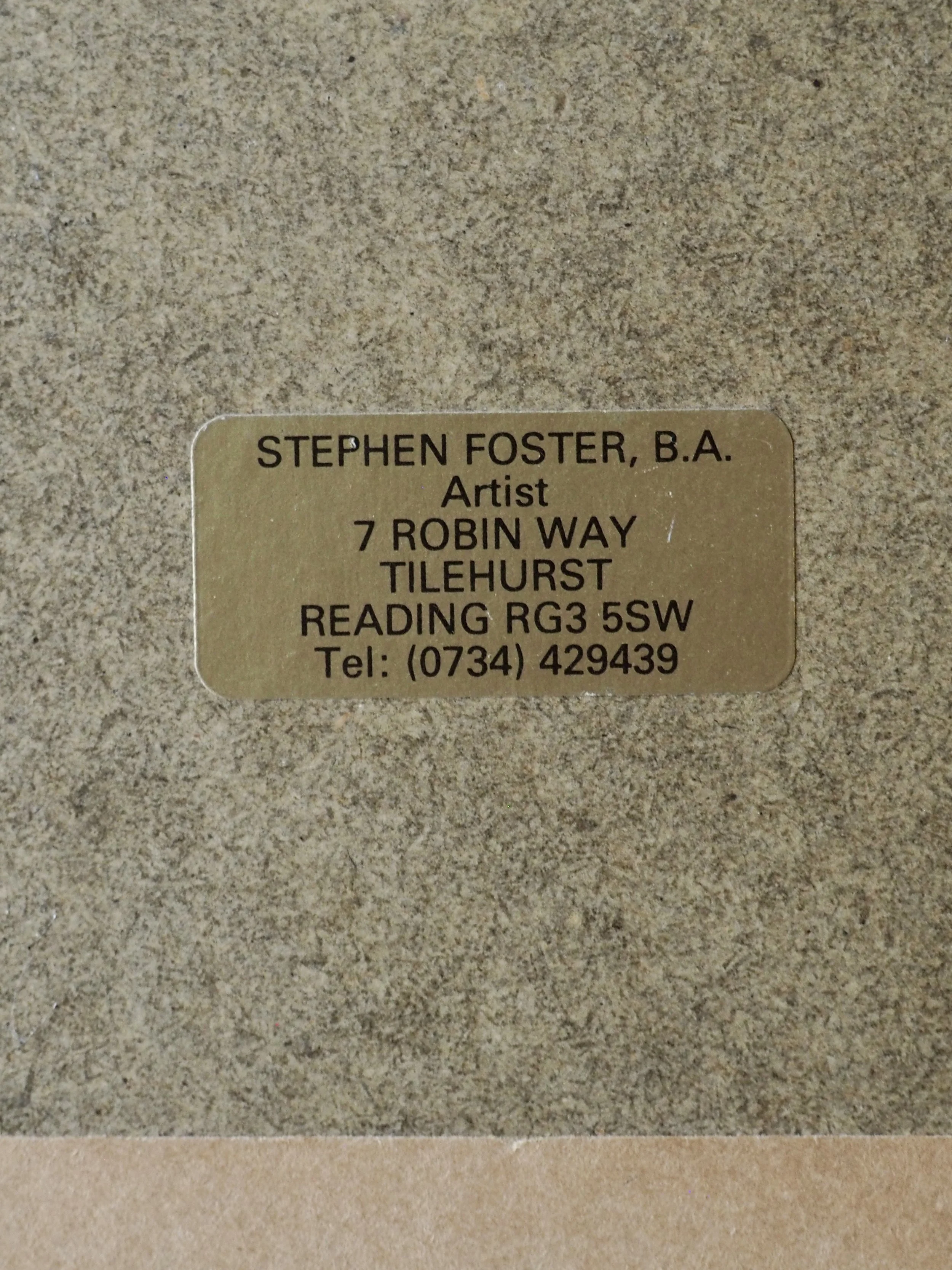 Sticker on reverse of a painting by Stephen foster