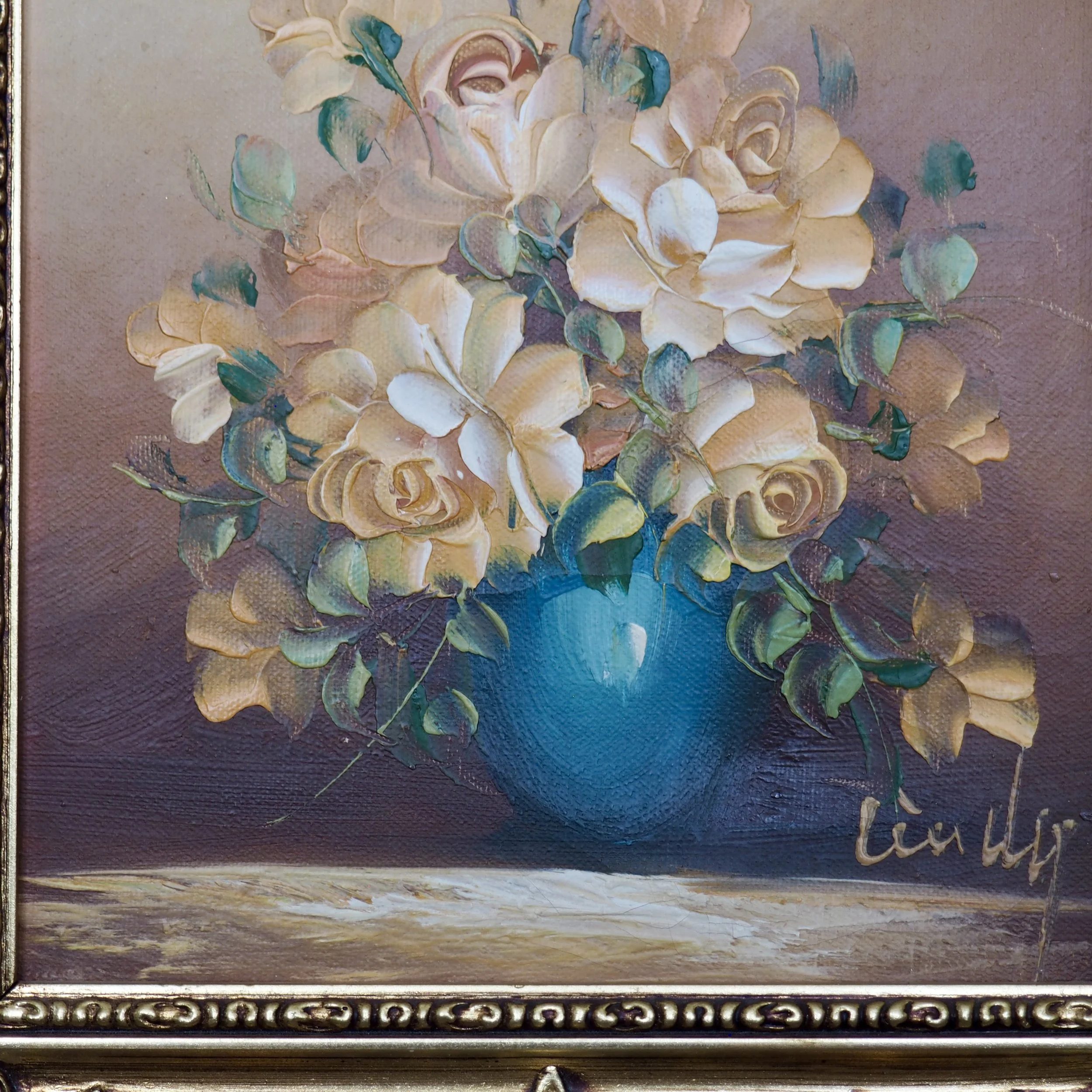 close up of still life of roses in a vase