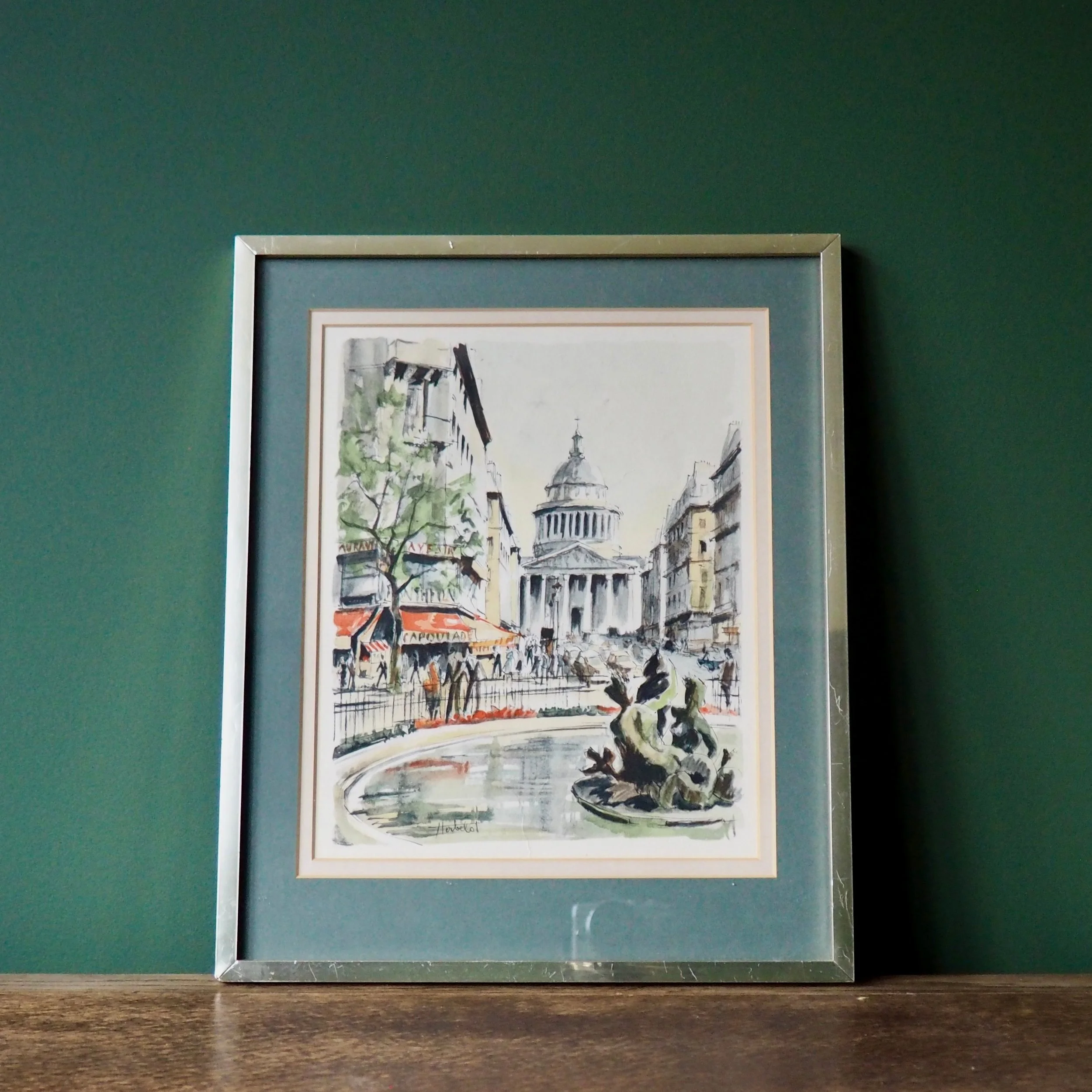 Franz Herbelot framed Lithograph Paris 1950s