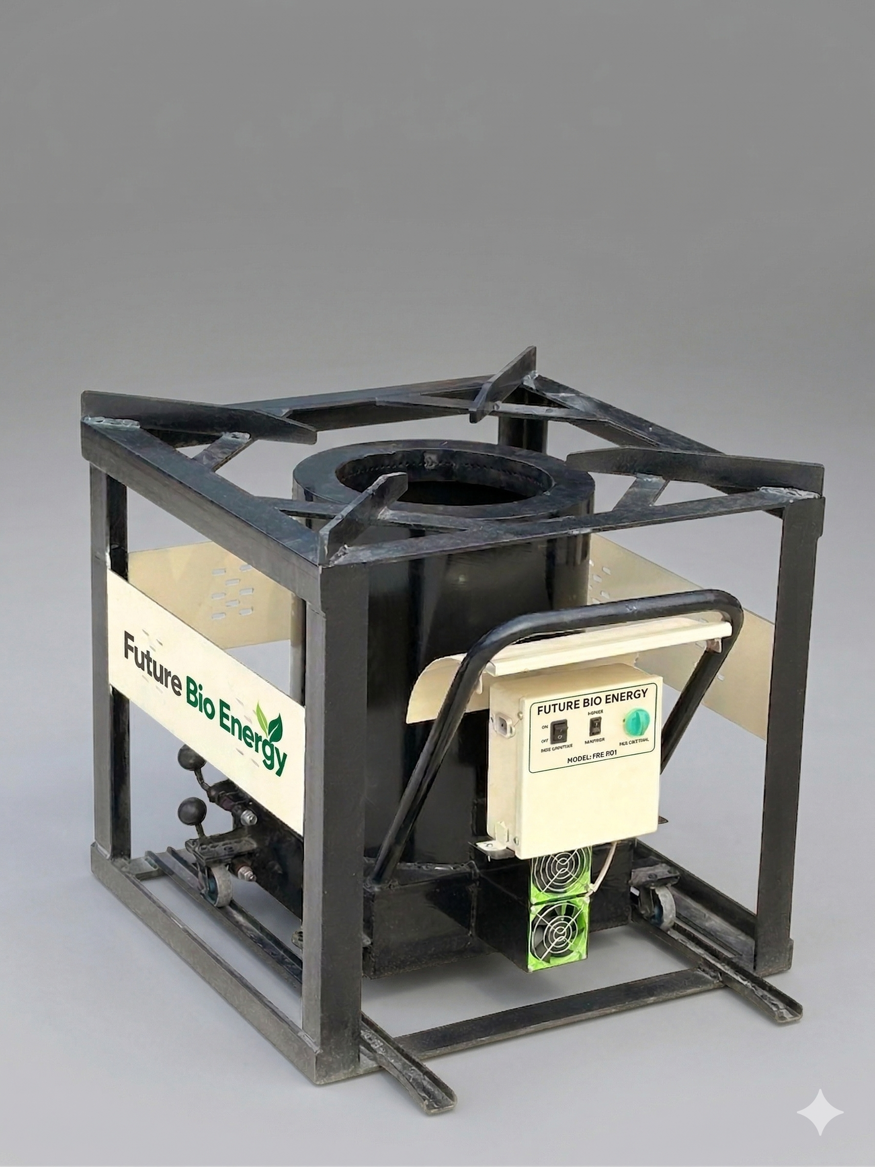 Biomass stove for commercial cooking using pellets or briquettes with high-efficiency flame