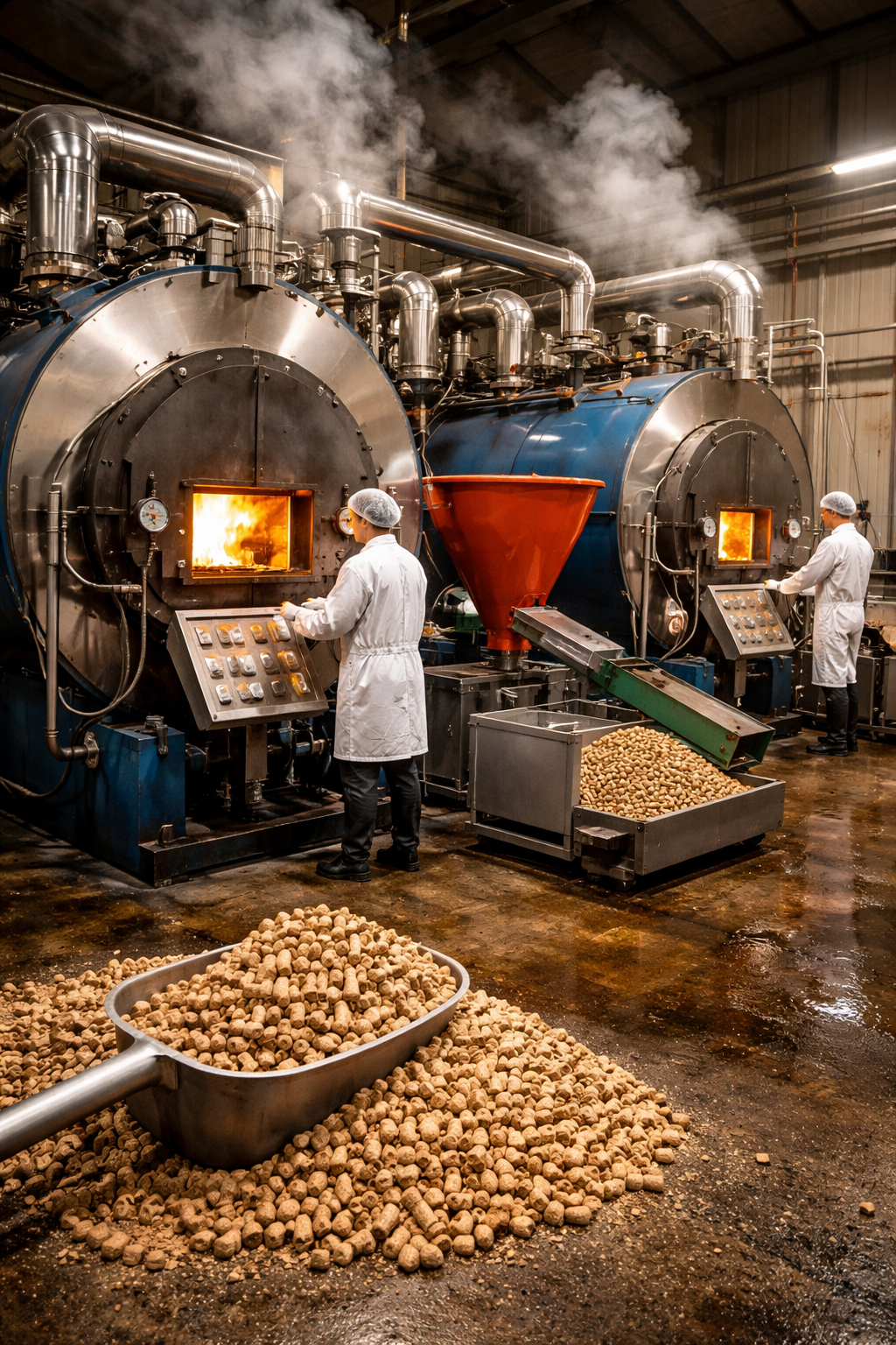 Biomass fuel used in food processing industry for steam cooking