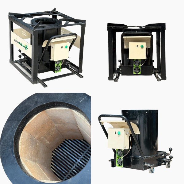 Biomass stove using pellets or briquettes for commercial cooking and heating applications