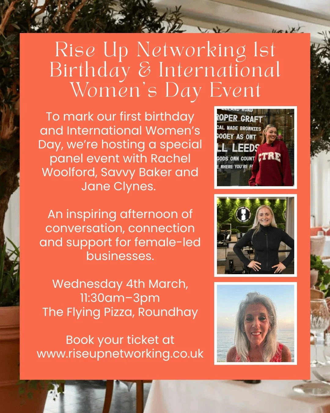 🧡 Our March Rise Up Networking event is one you won&rsquo;t want to miss as we celebrate International Women&rsquo;s Day and our 1st birthday. 🎂

Join us for an inspiring afternoon with three brilliant Yorkshire women who are building, leading and 