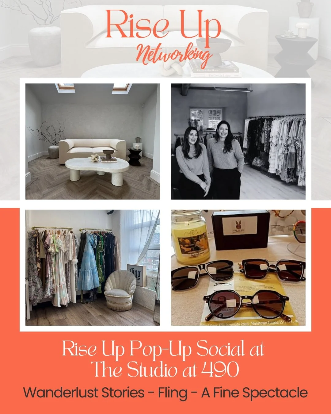 Just 7 spaces left for our FREE Rise Up Pop-Up Social! 🧡

Fancy an afternoon of shopping, trying on and catching up with some lovely women in business?

We're heading to the gorgeous new Studio at 490 next Wednesday, with three brilliant local busin