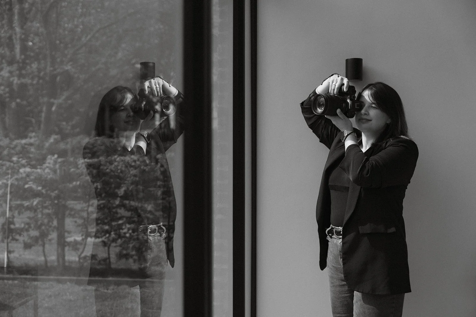 creative branding portrait of a photographer in black and white