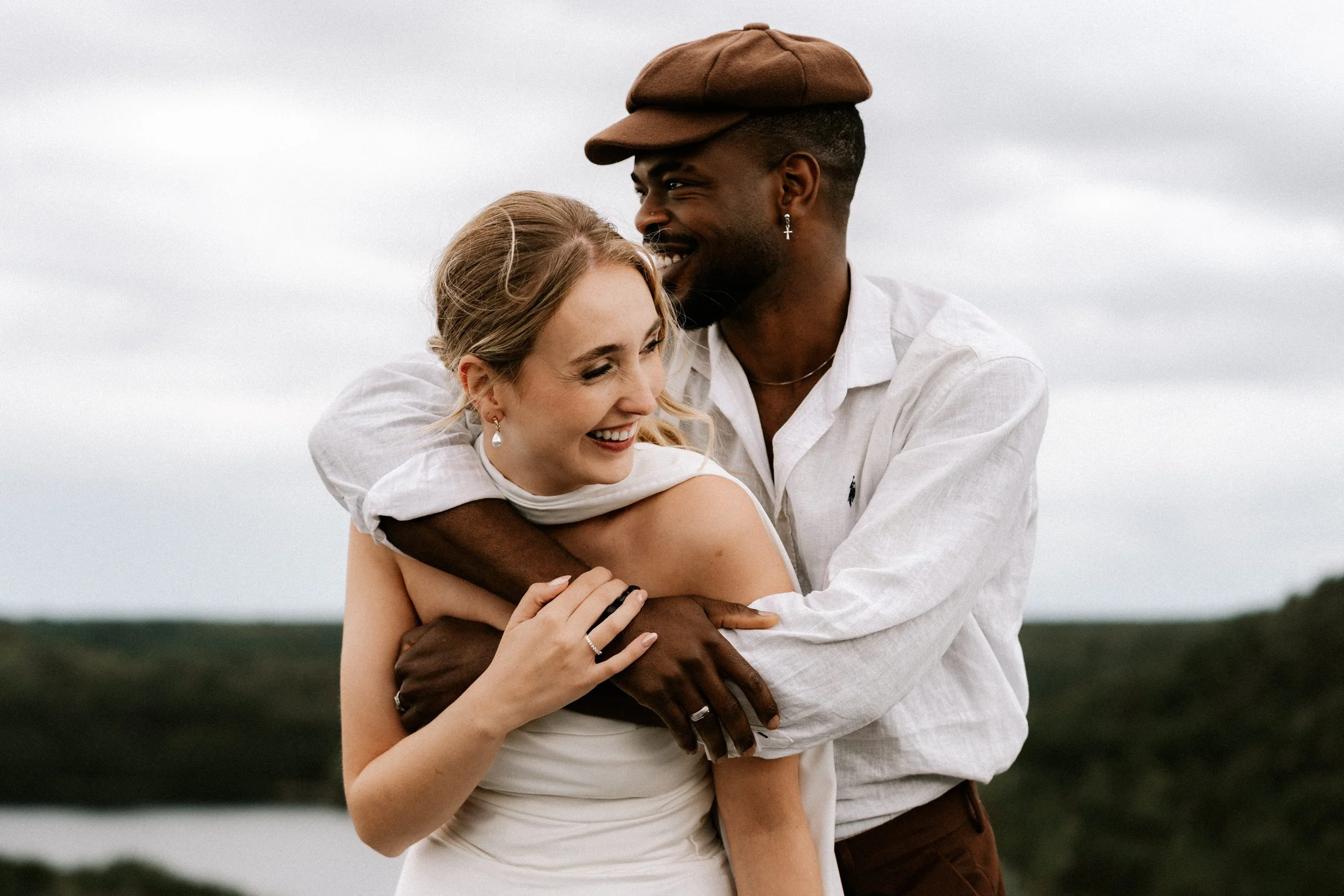 Bride and groom embracing during an intimate elopement